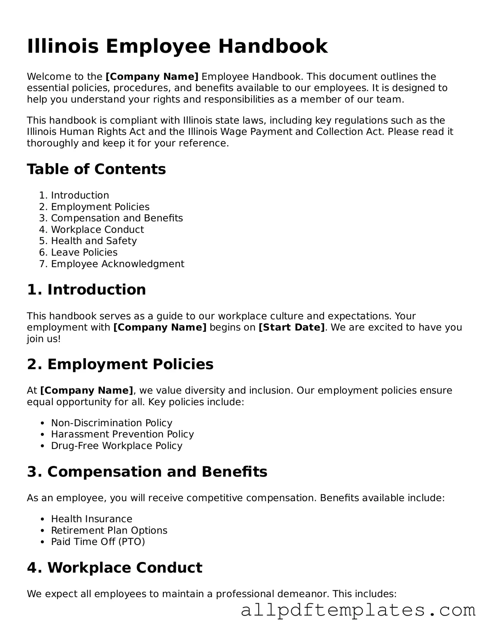 Blank Employee Handbook Document for Illinois State