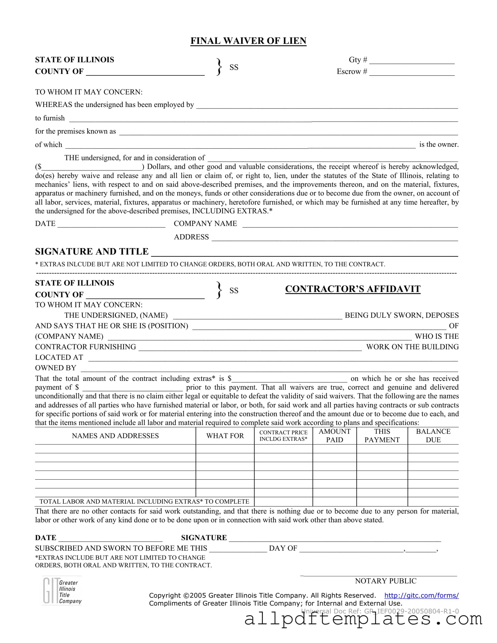 Get Illinois Final Waiver Of Lien Form in PDF