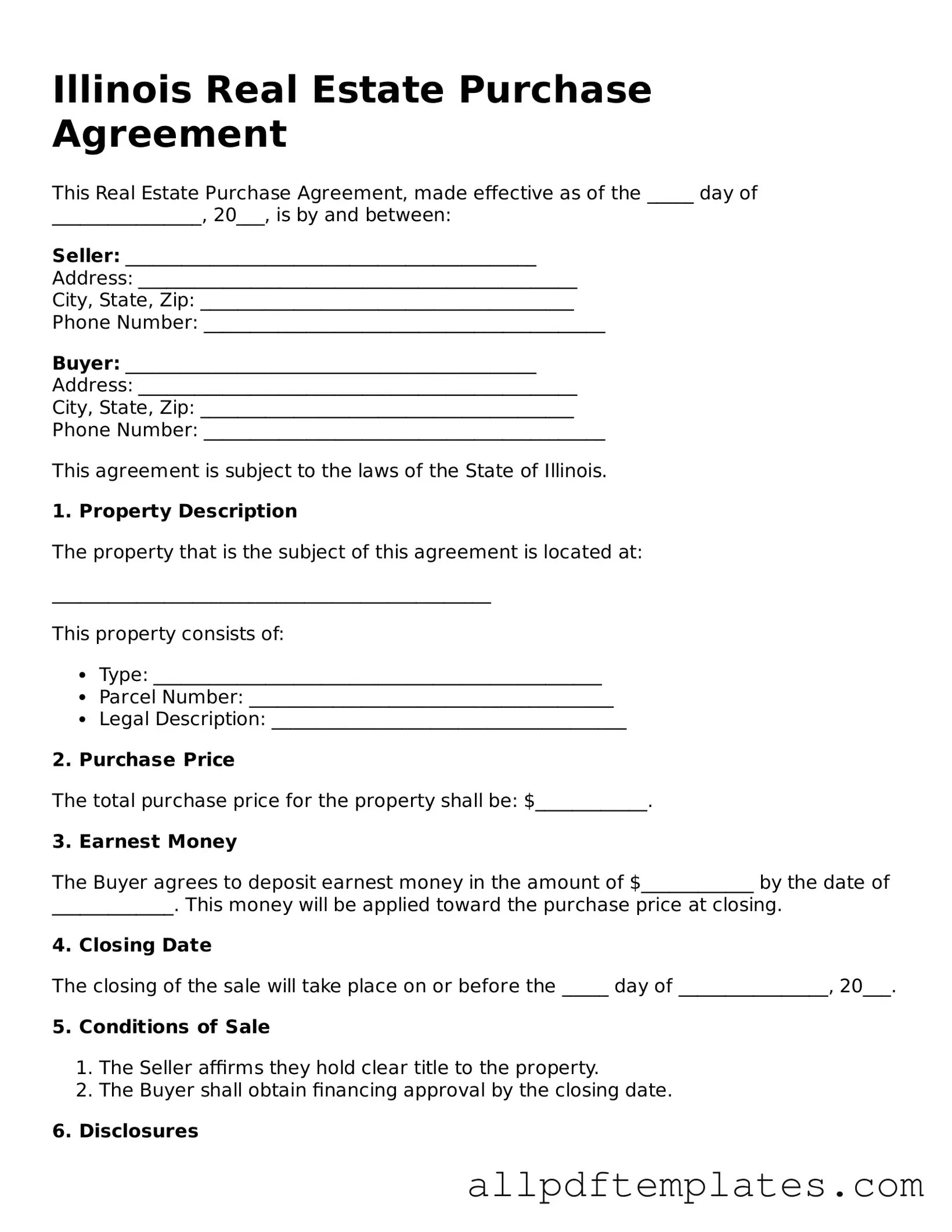 Blank Real Estate Purchase Agreement Document for Illinois State