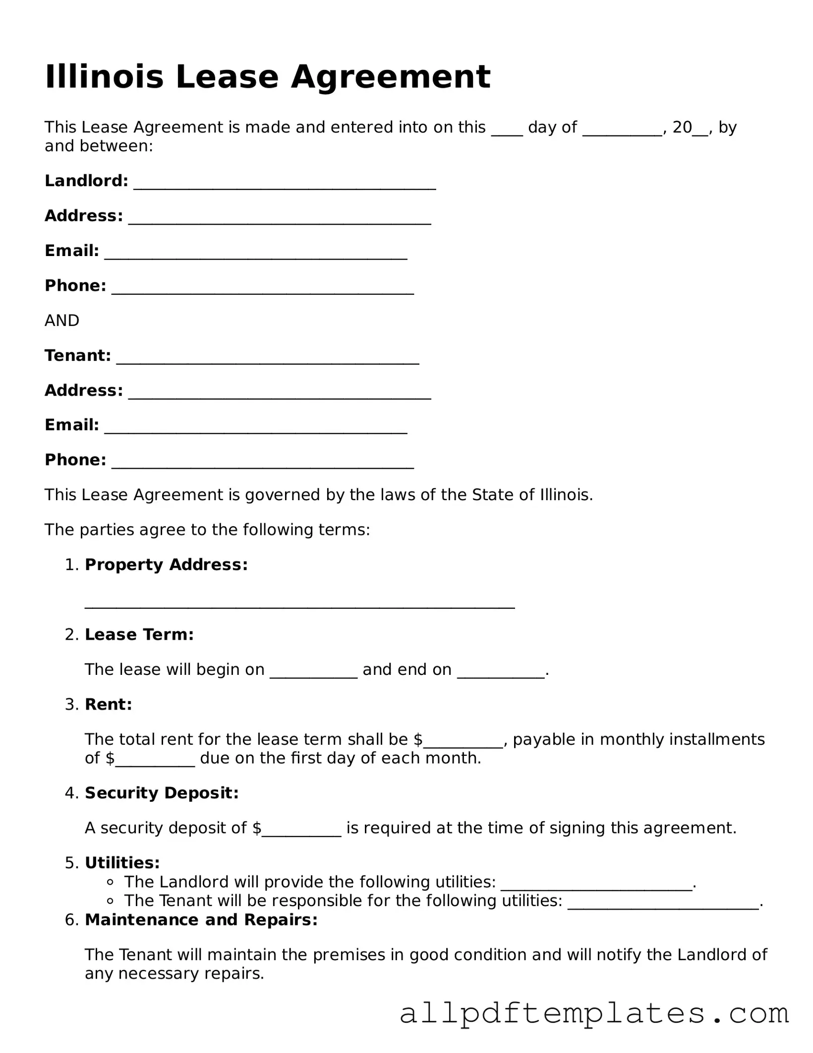 Blank Lease Agreement Document for Illinois State