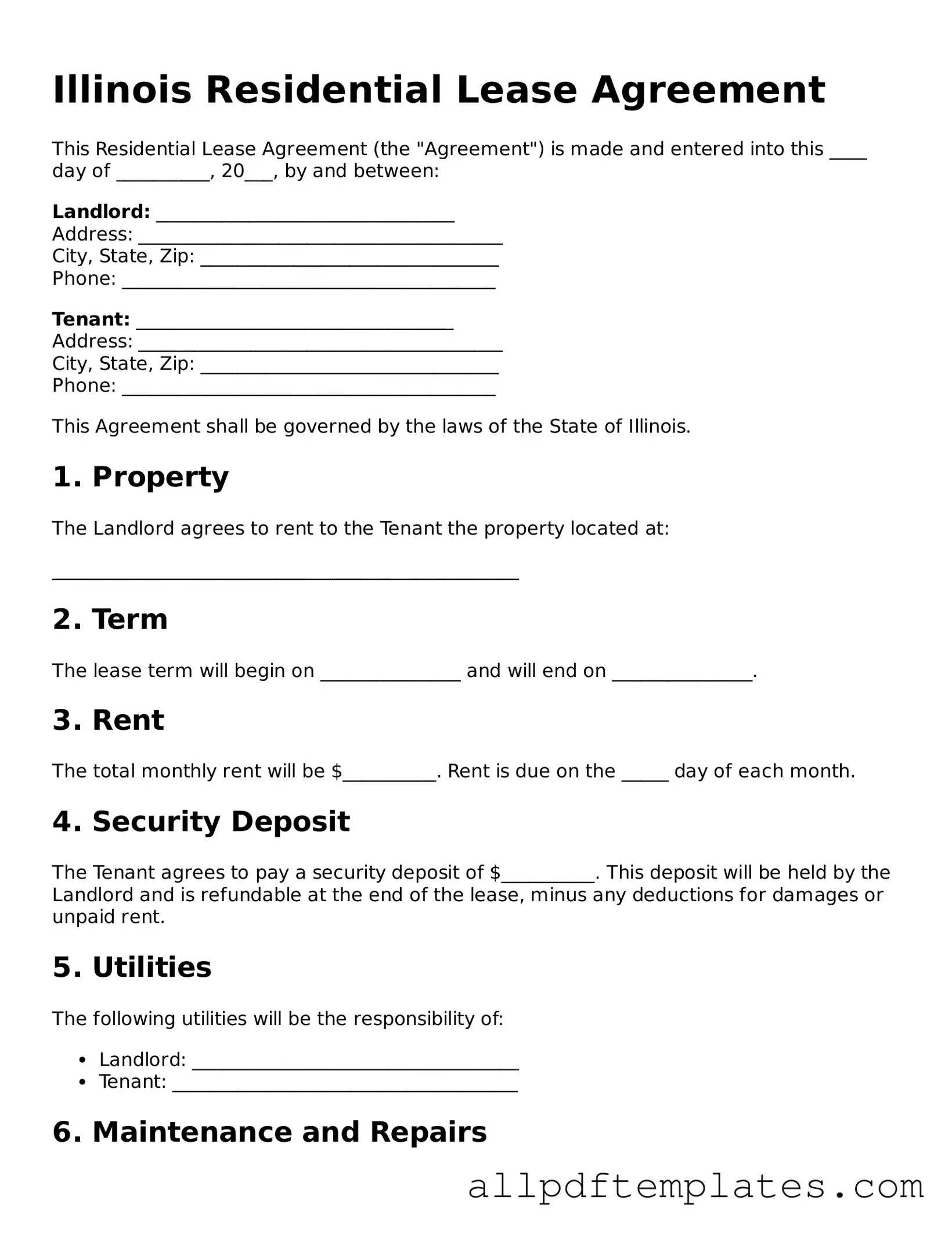 Blank Residential Lease Agreement Document for Illinois State