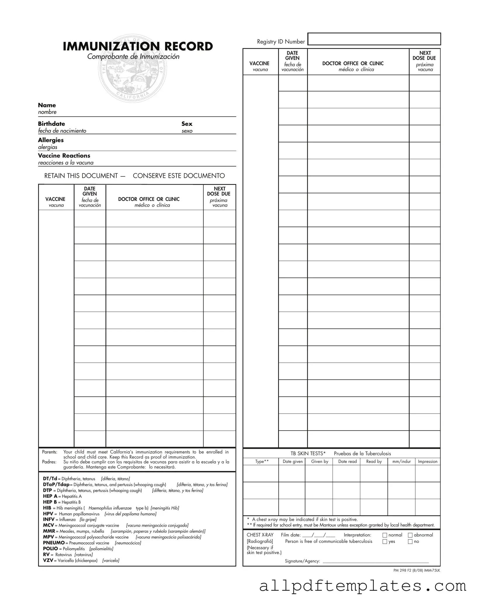Get Immunization Record Form in PDF