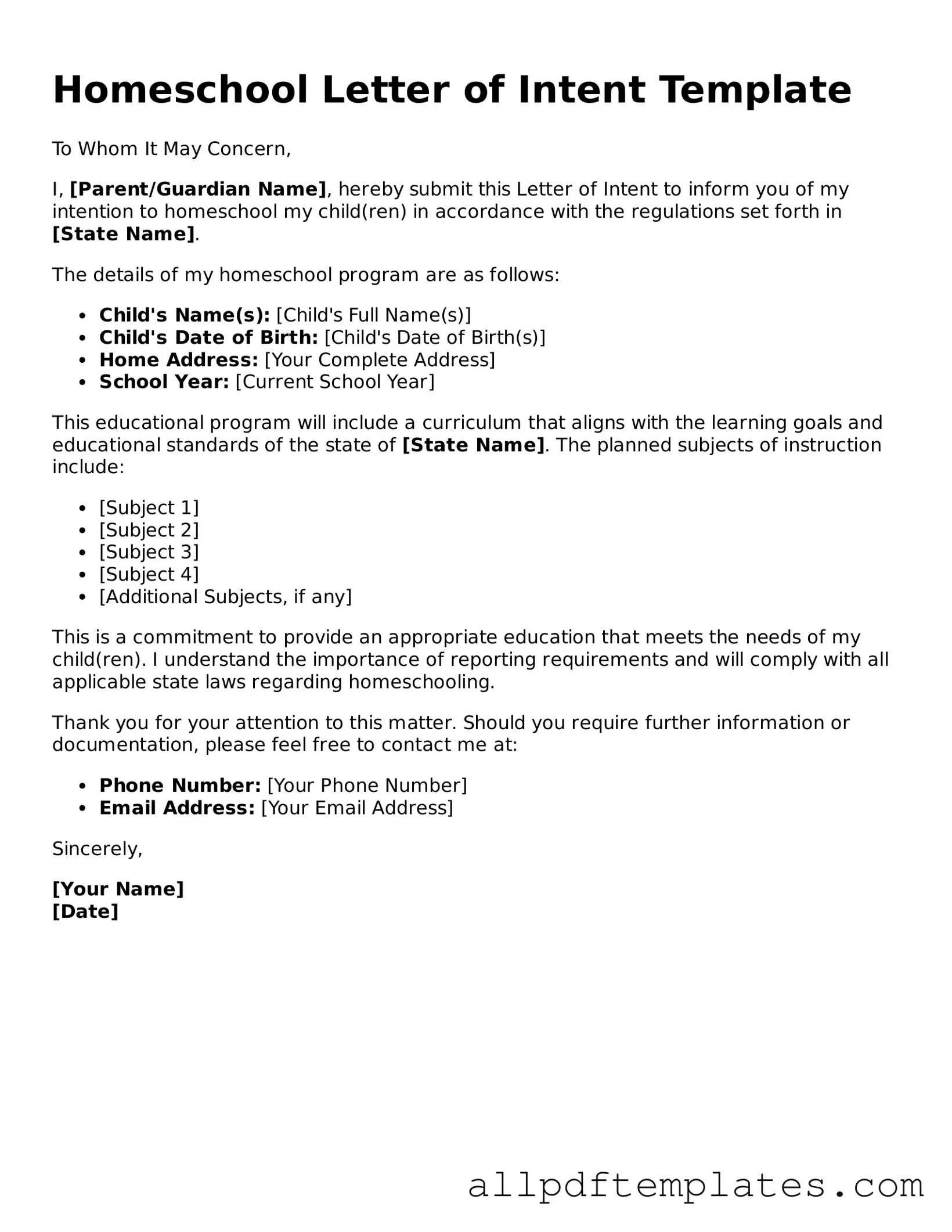 Free Homeschool Letter of Intent Template