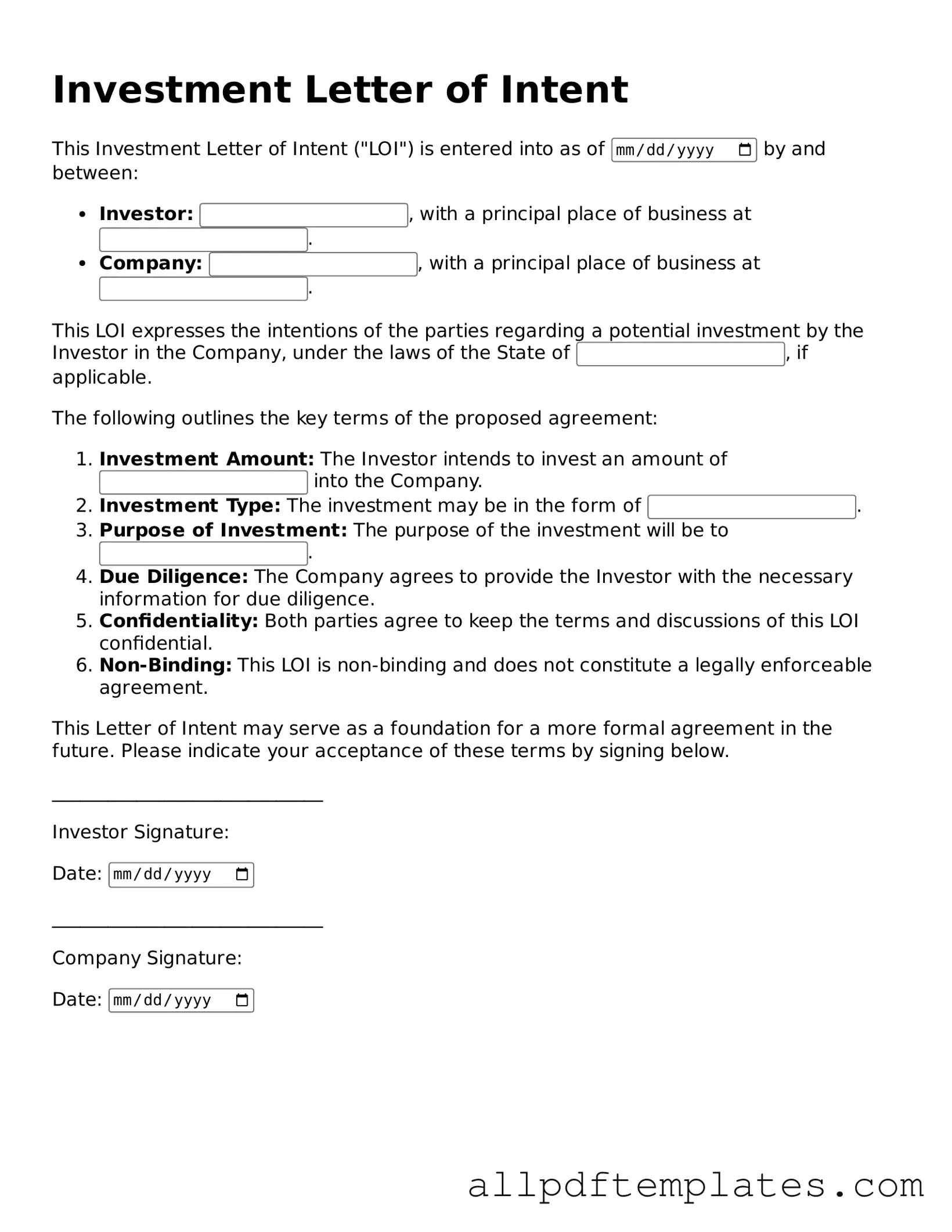 Free Investment Letter of Intent Template