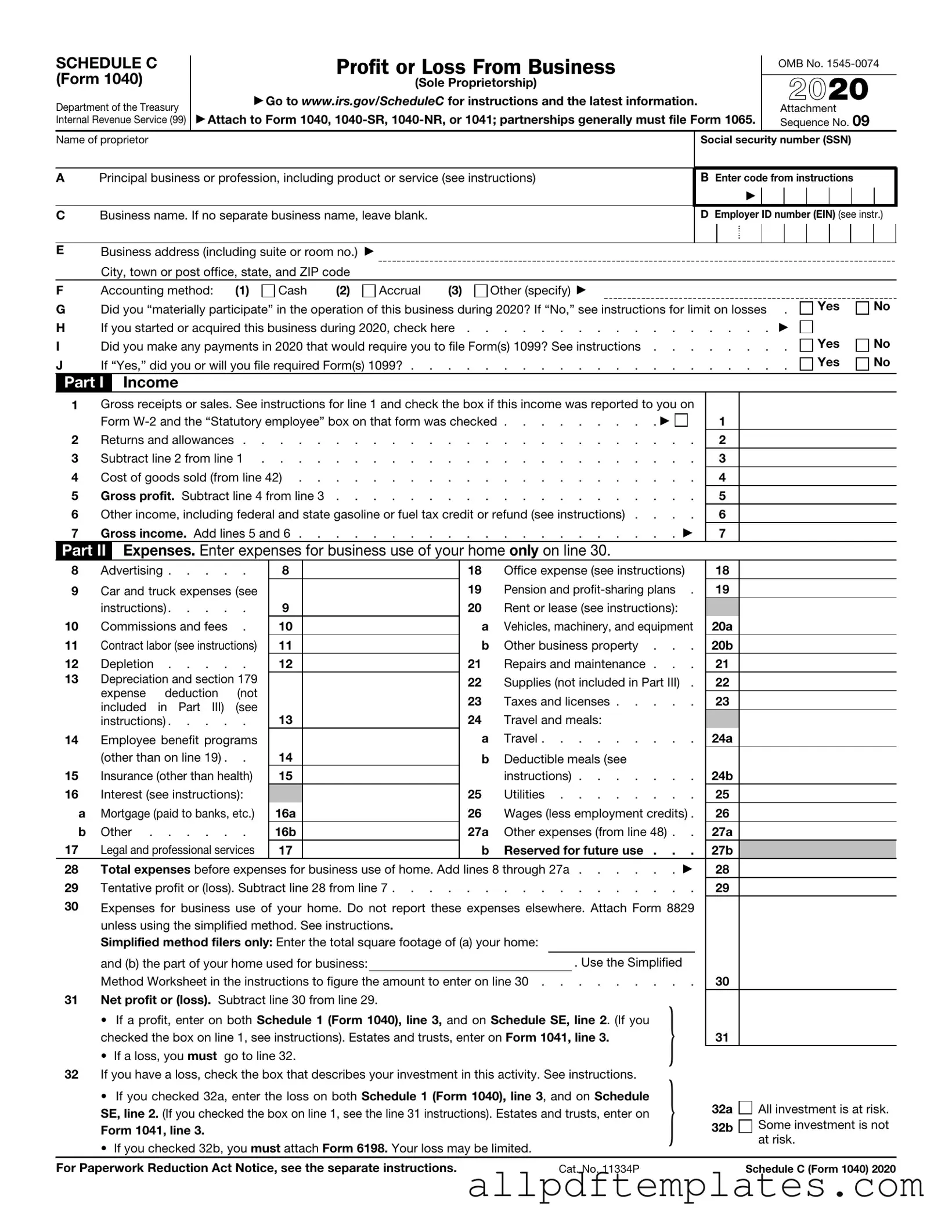 Get IRS Schedule C 1040 Form in PDF