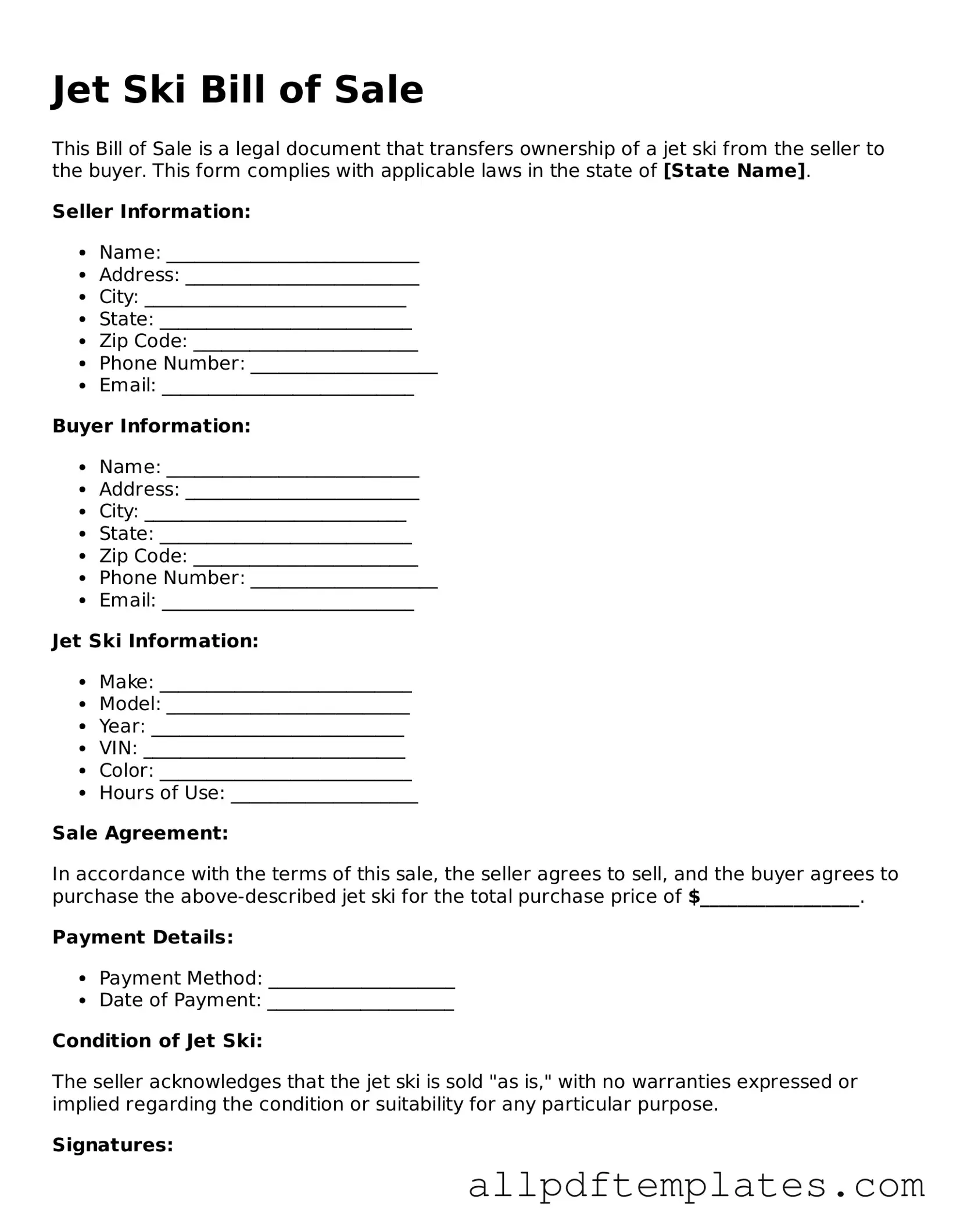 Free Jet Ski Bill of Sale Template