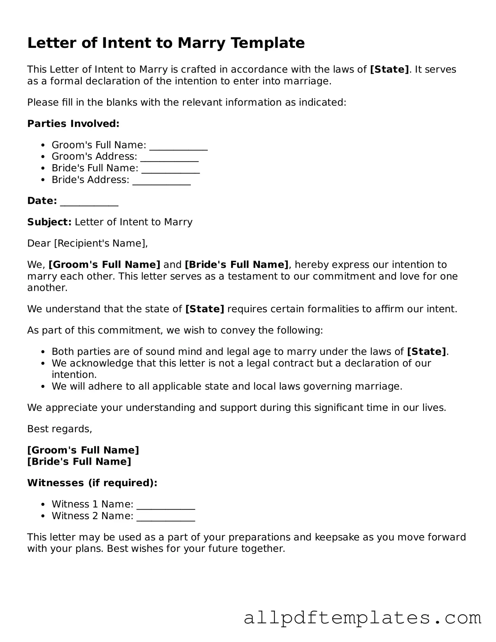 Free Letter of Intent to Marry Template