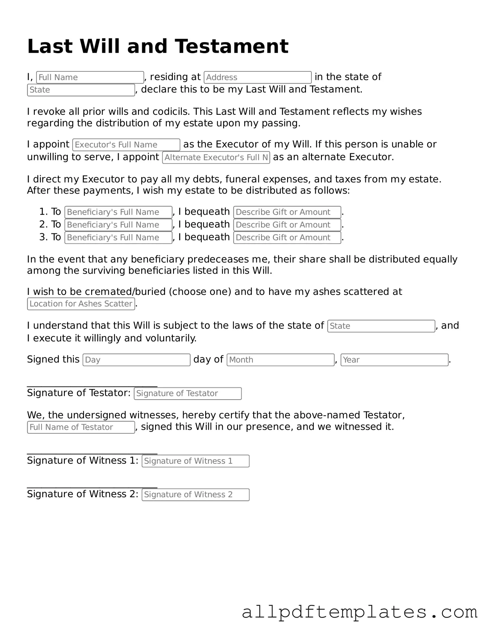 Free Last Will and Testament Template
