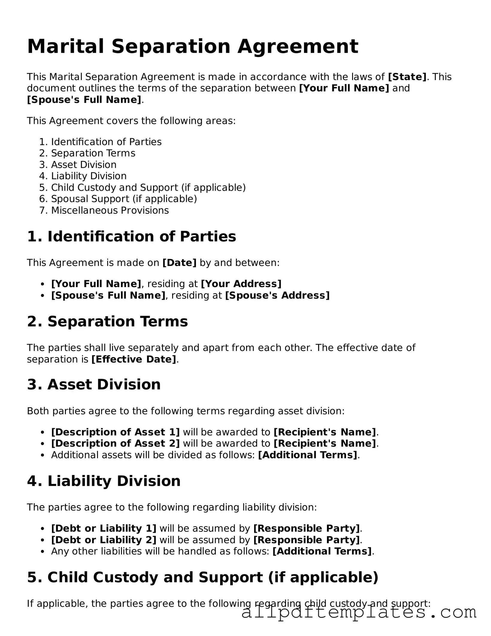Free Marital Separation Agreement Template