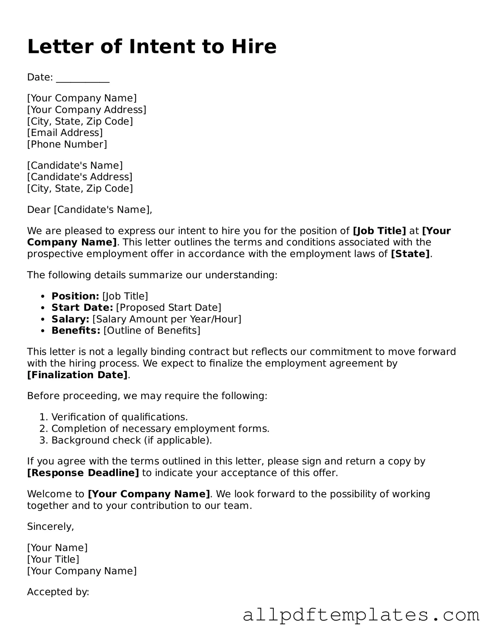 Free Letter of Intent to Hire Template