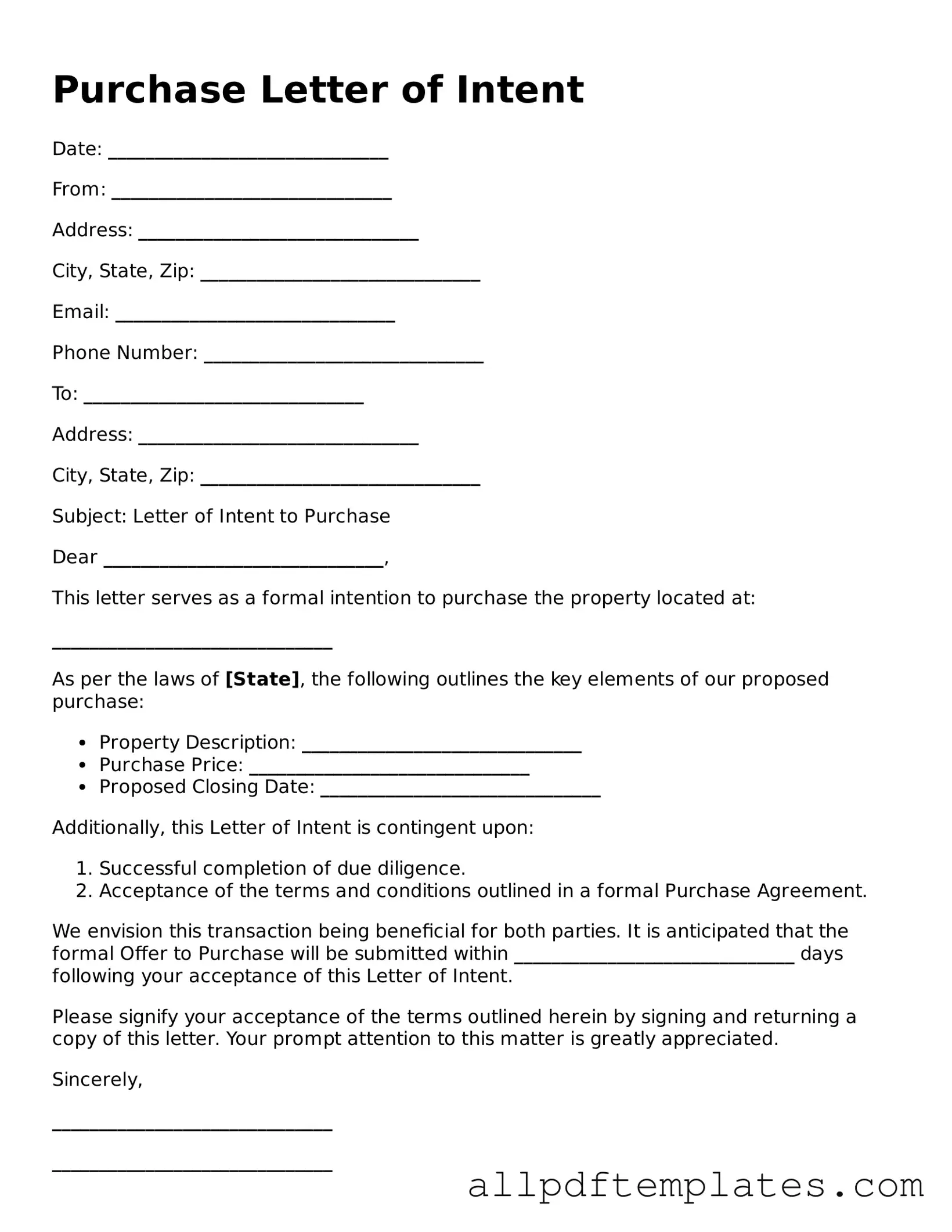 Free Purchase Letter of Intent Template