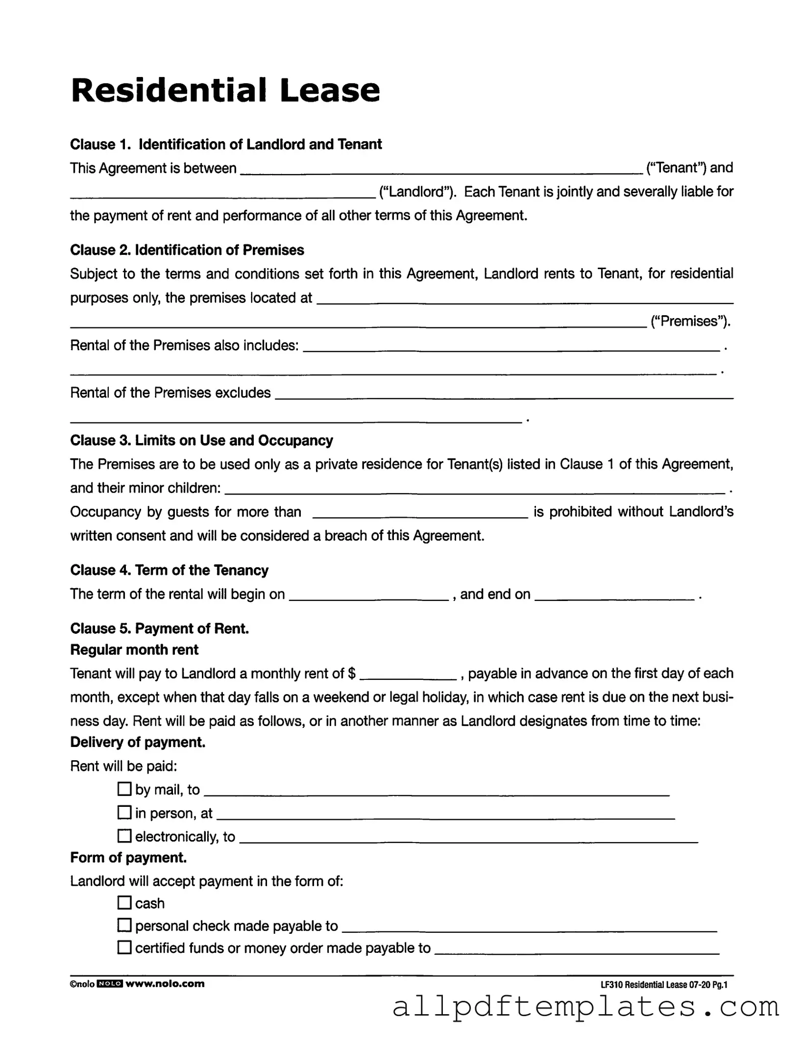 Get Lf310 Residential Lease Form in PDF
