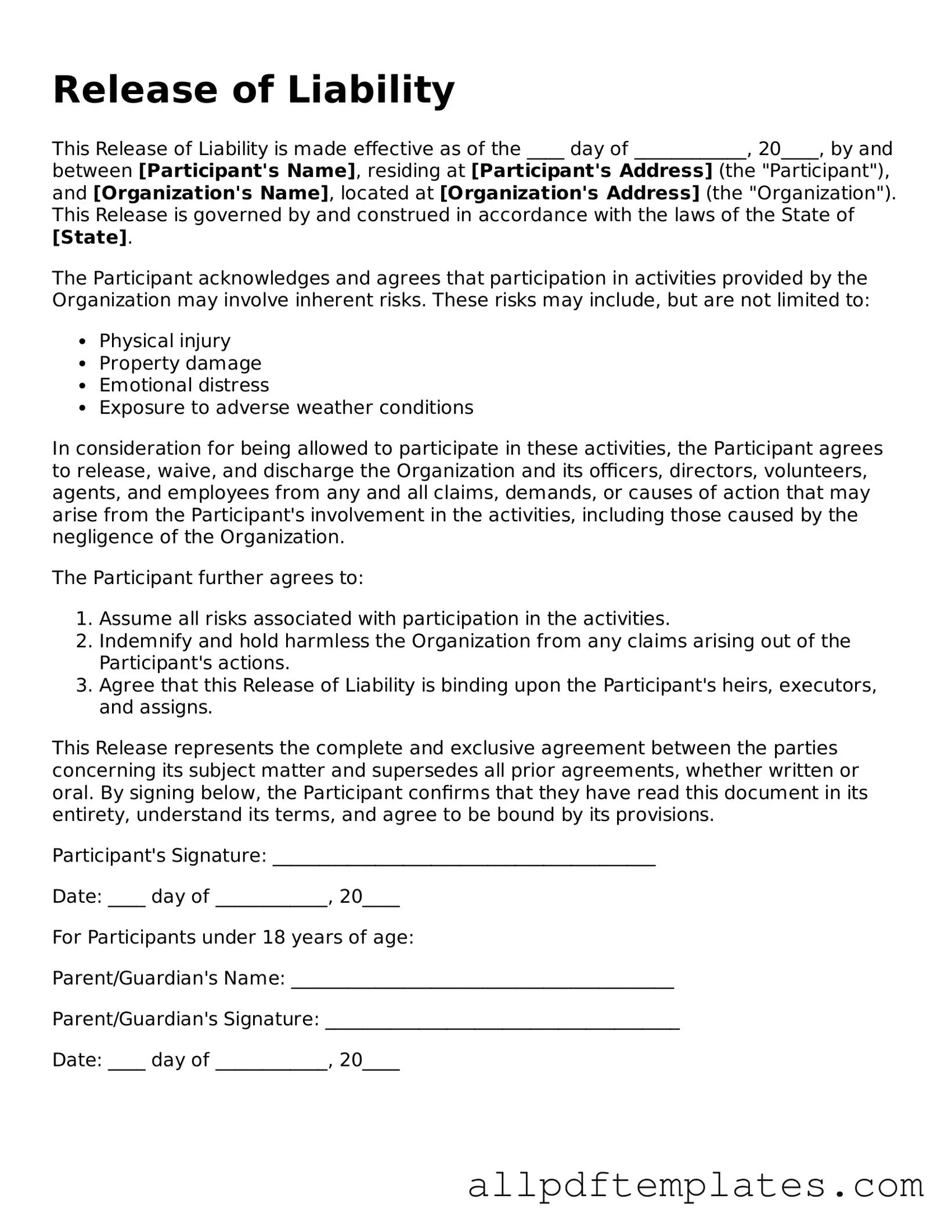 Free Release of Liability Template