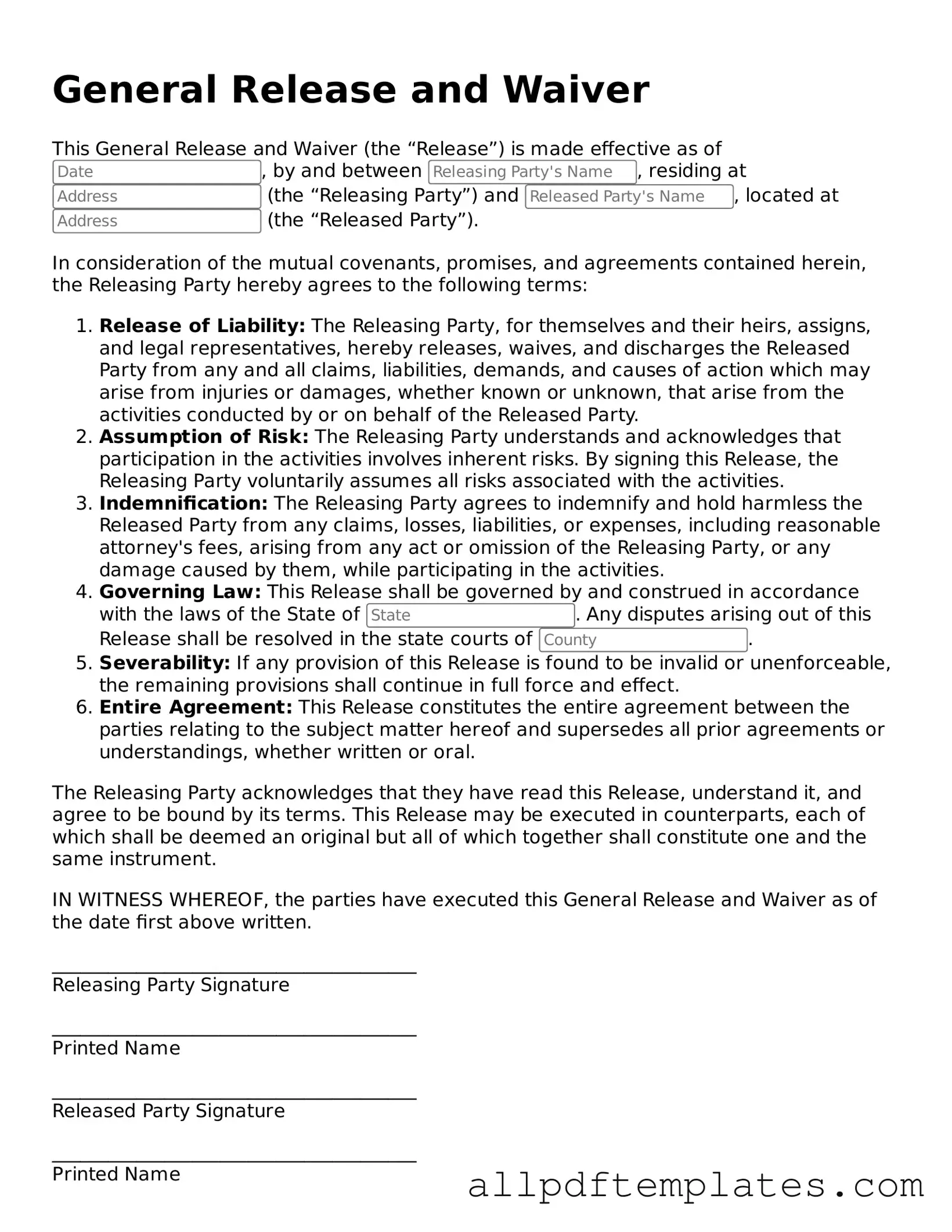 Free General Release and Waiver Template