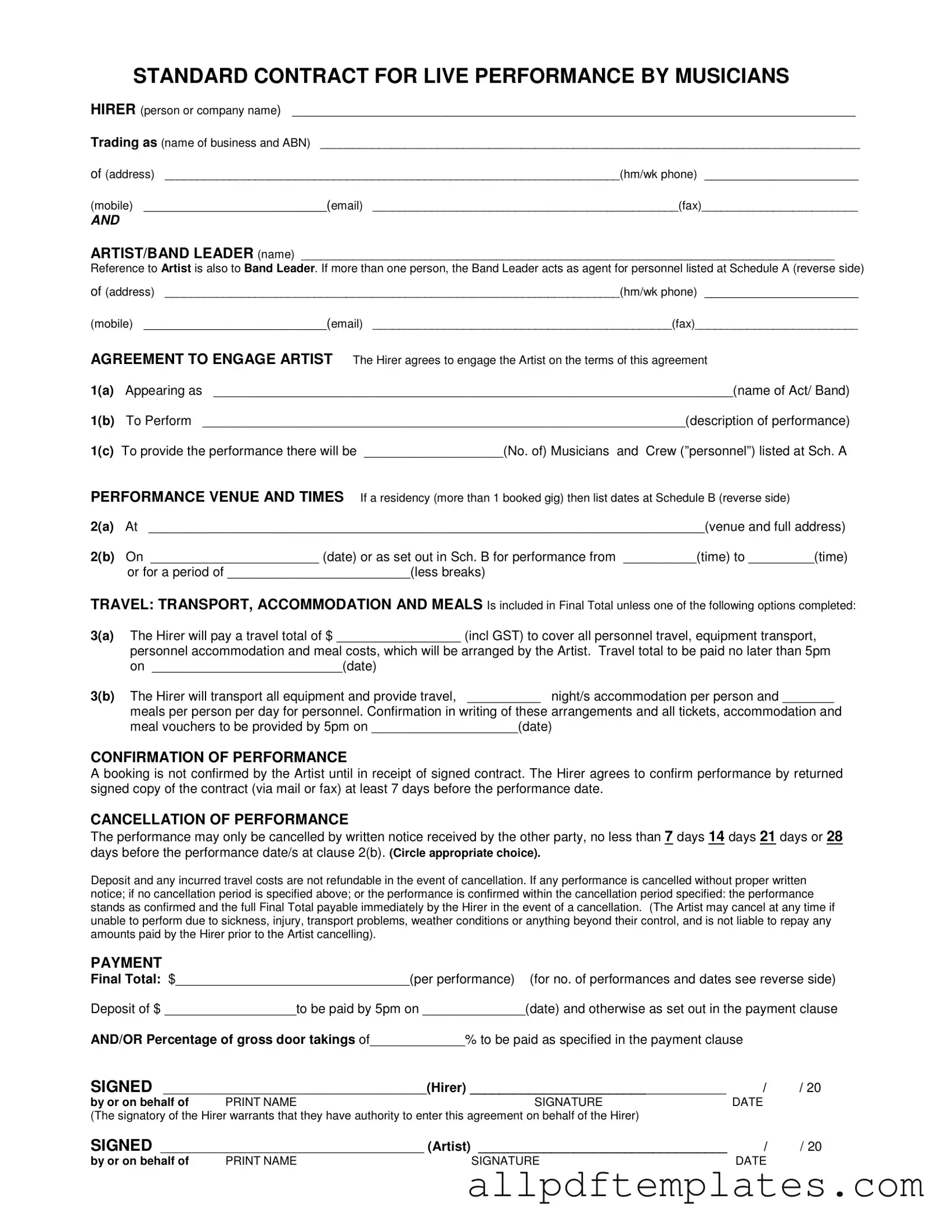 Get Live Performance Contract Form in PDF