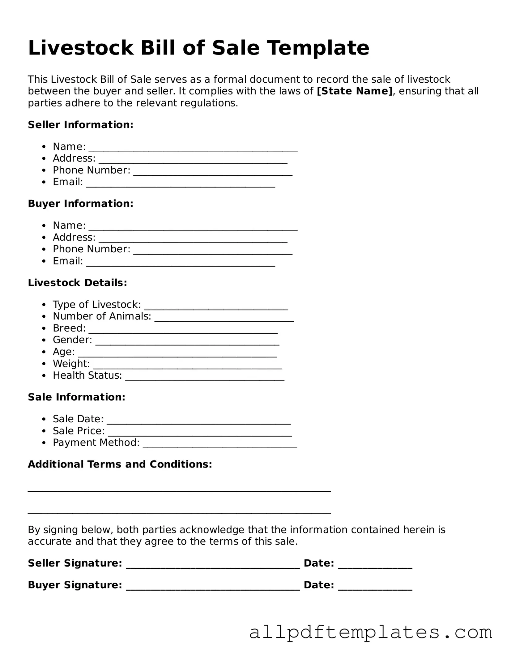 Free Livestock Bill of Sale Template