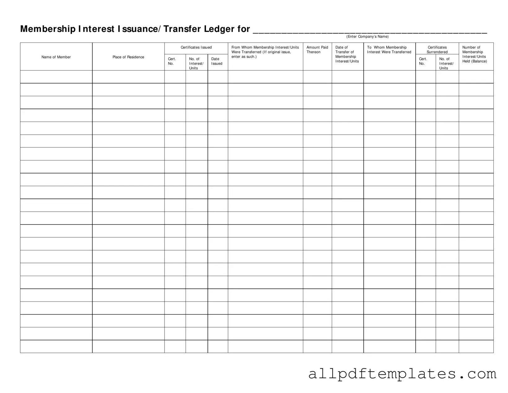 Get Membership Ledger Form in PDF