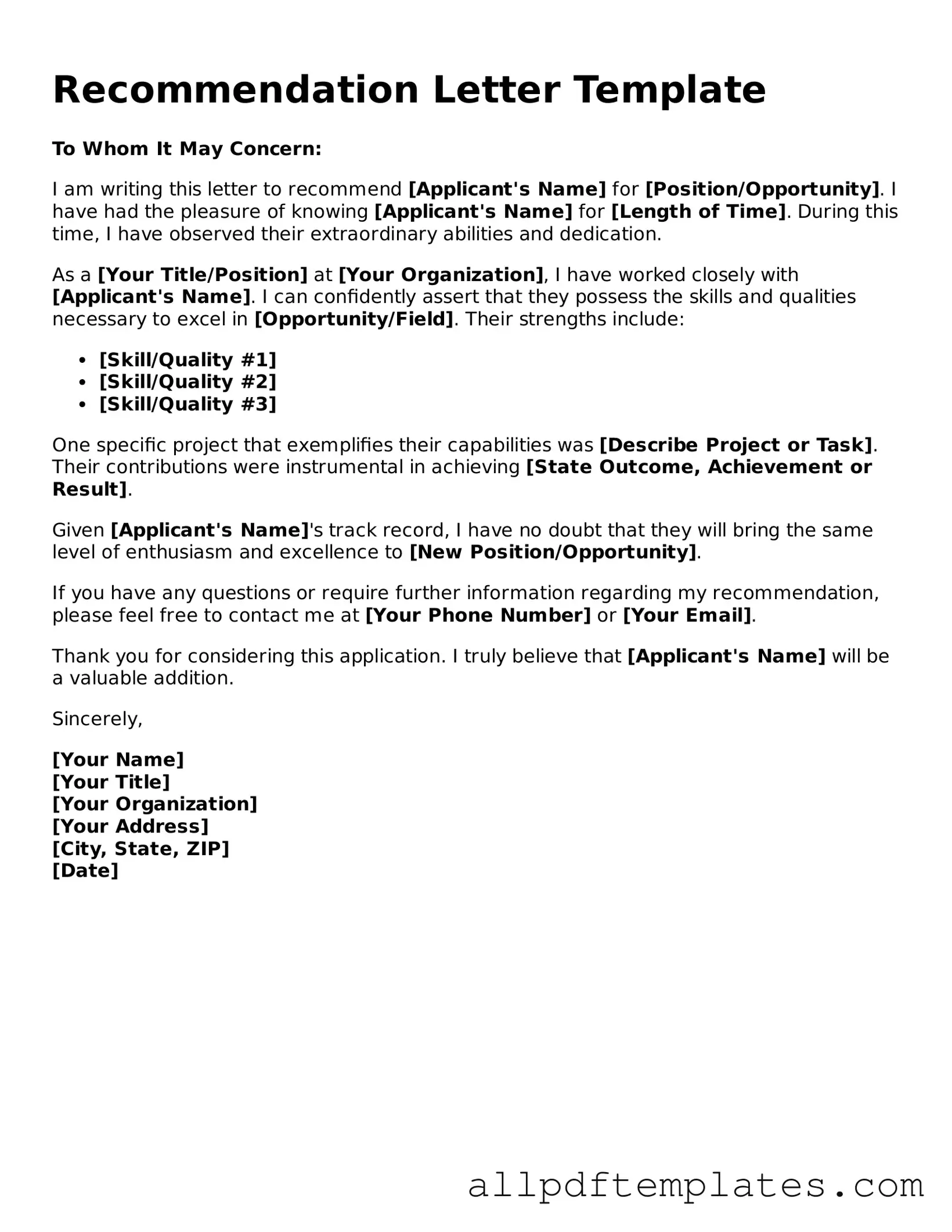 Free Recommendation Letter Template