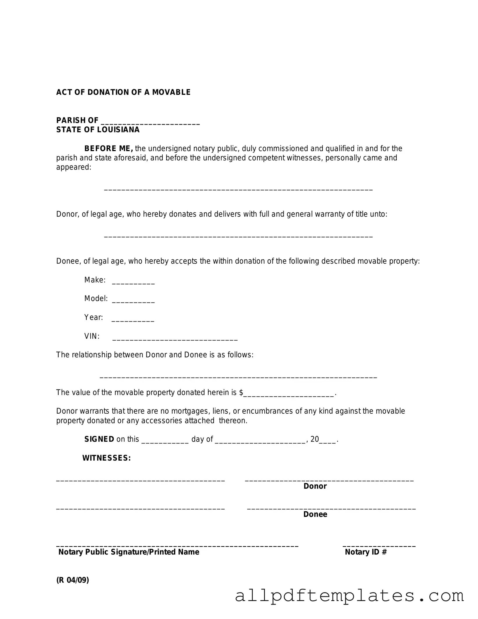 Get Louisiana act of donation Form in PDF