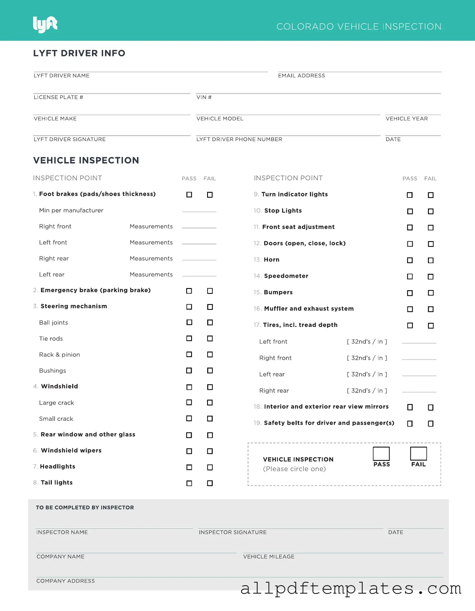 Get Lyft Inspection Form in PDF