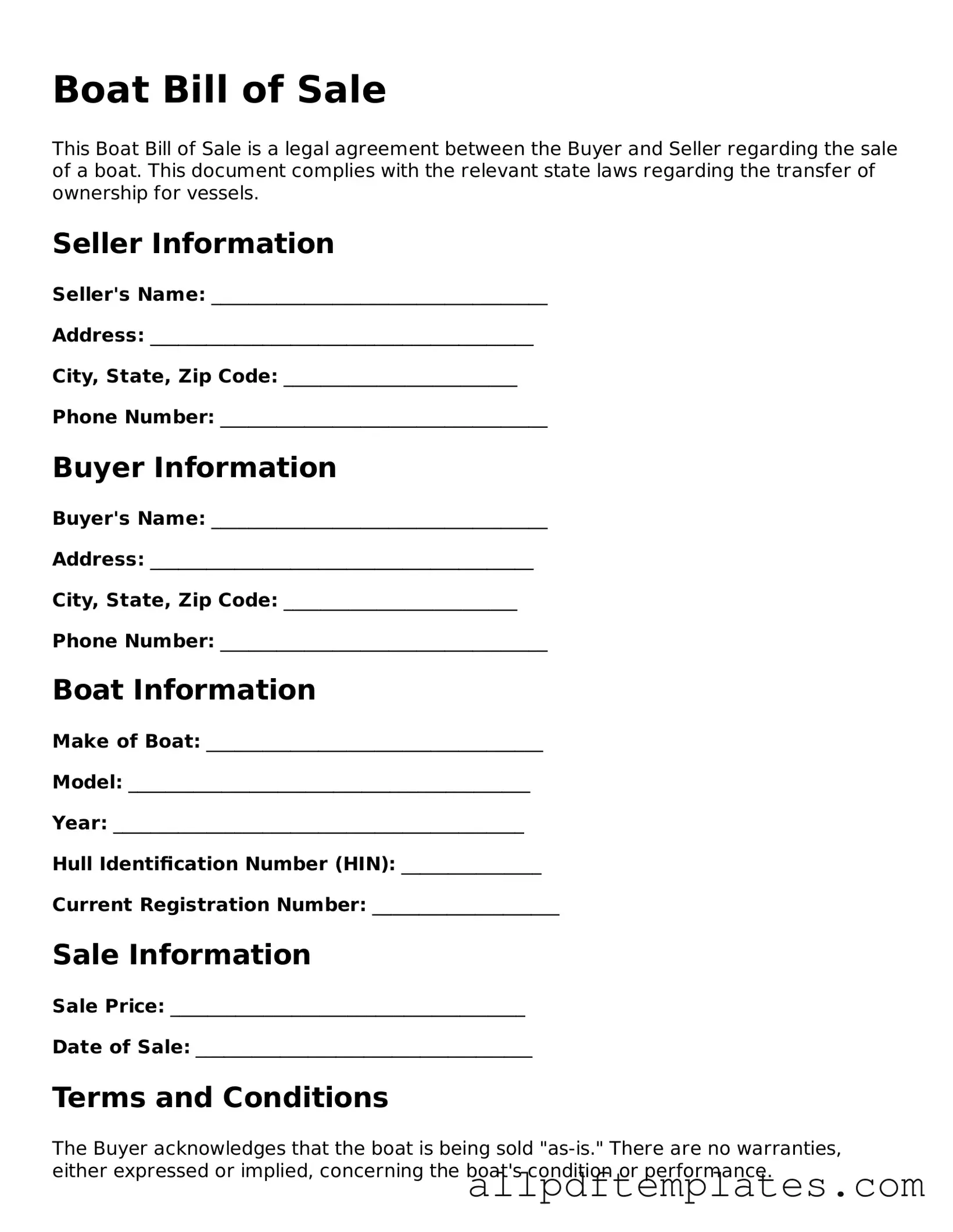 Free Boat Bill of Sale Template