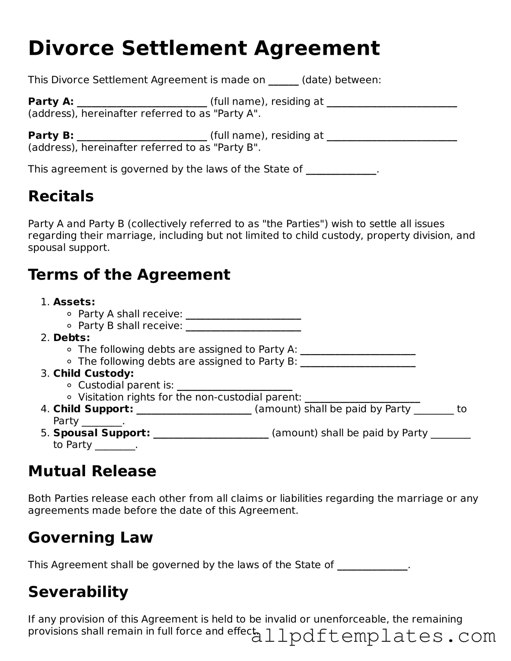 Free Divorce Settlement Agreement Template