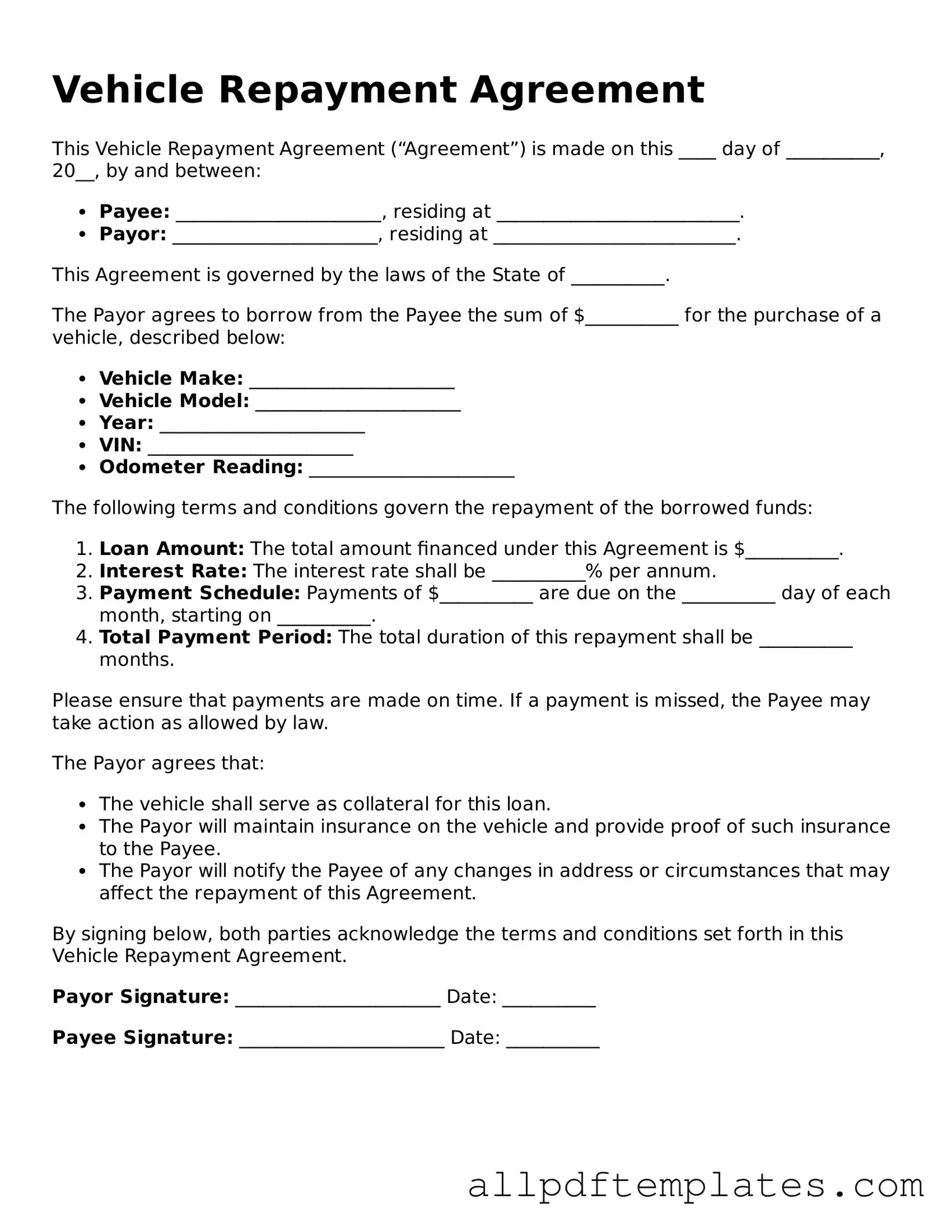 Free Vehicle Repayment Agreement Template