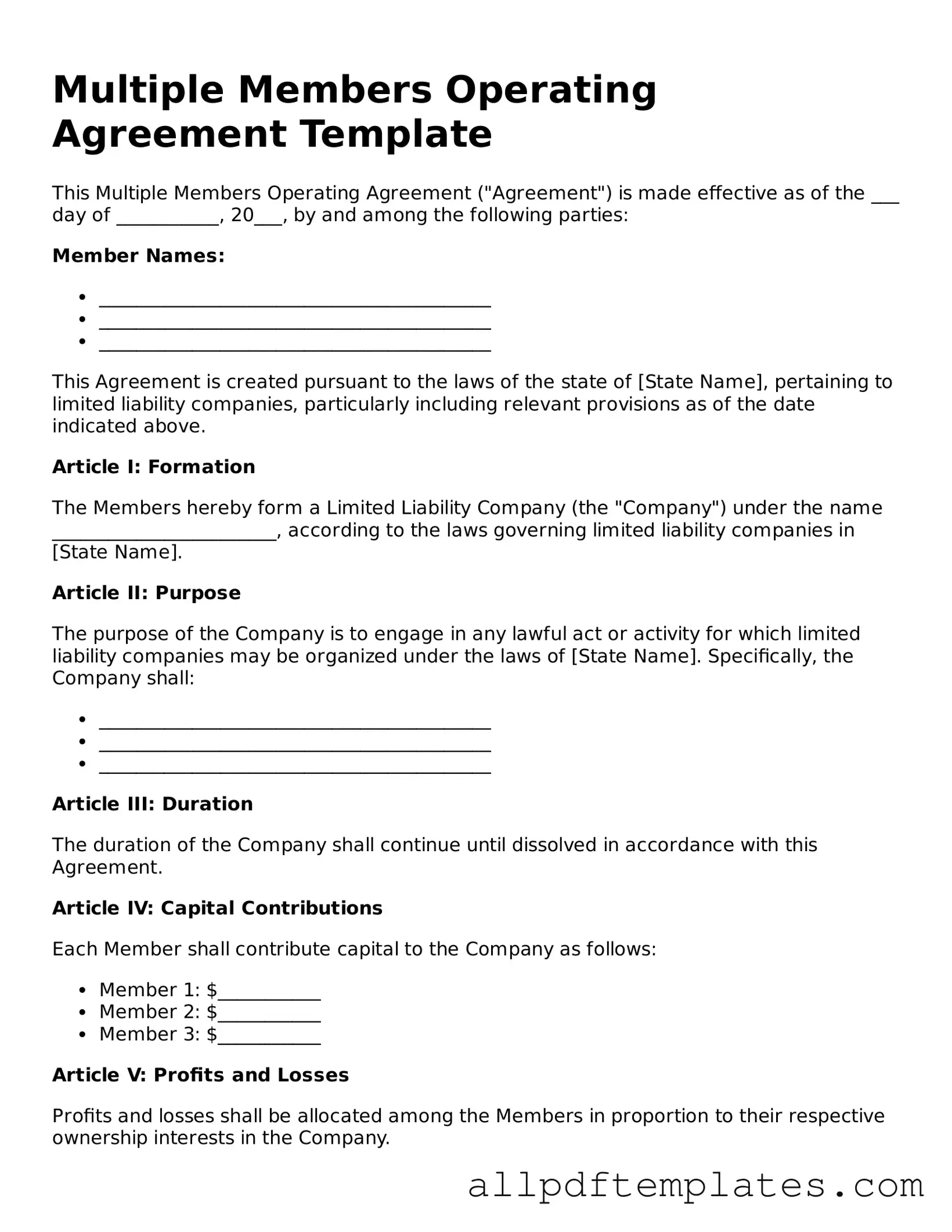 Free Multiple Members Operating Agreement Template