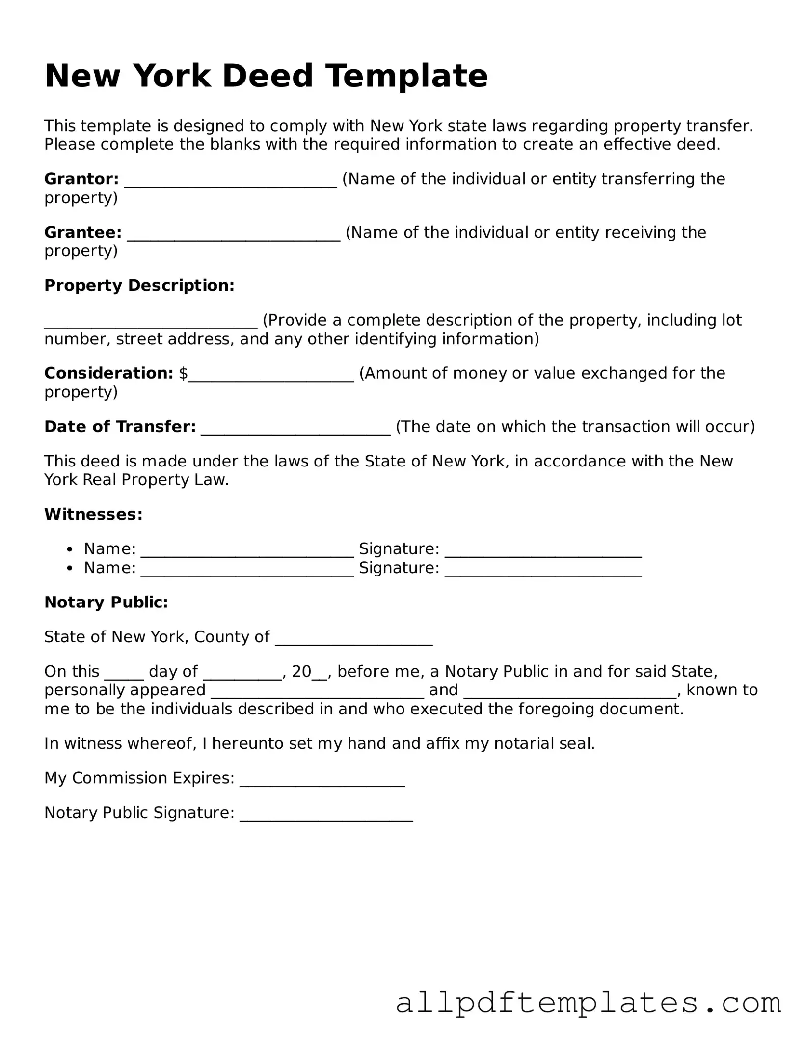 Blank Deed Document for New York State