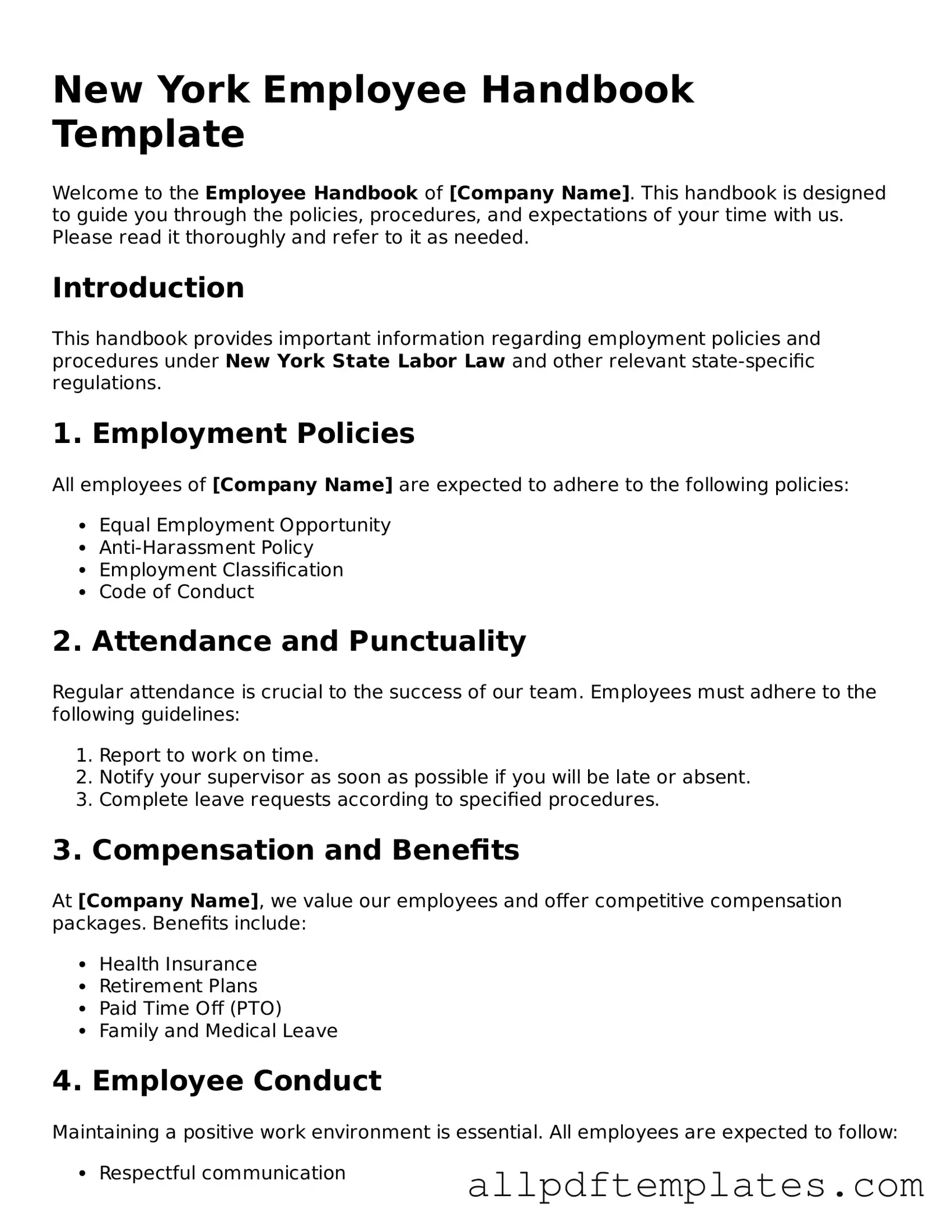 Blank Employee Handbook Document for New York State