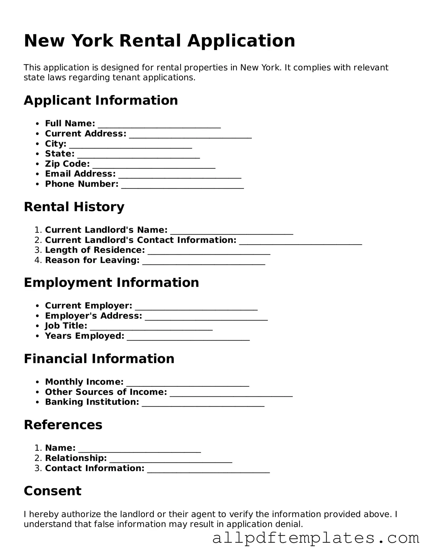 Blank Rental Application Document for New York State