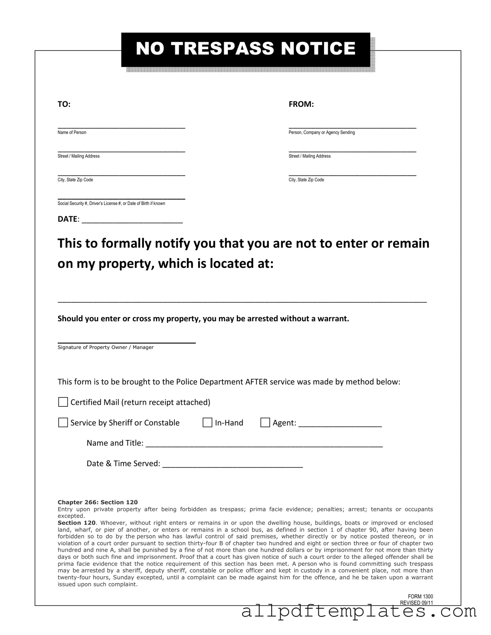 Get No Trespassing Letter Form in PDF