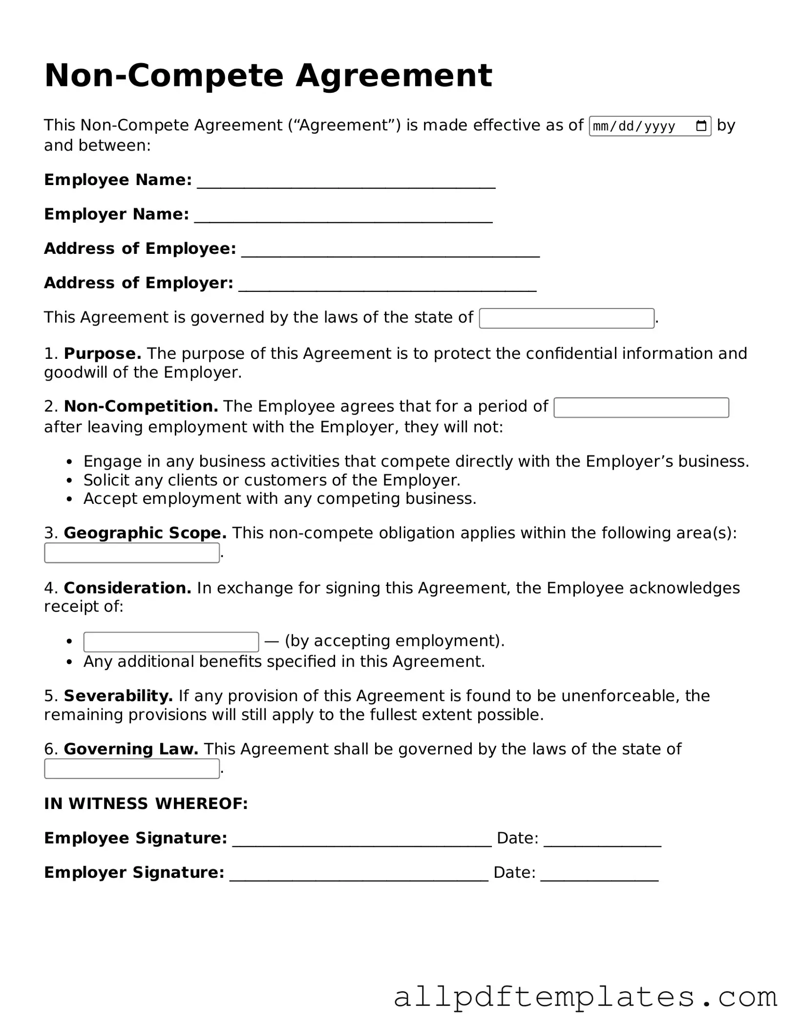 Free Non-compete Agreement Template