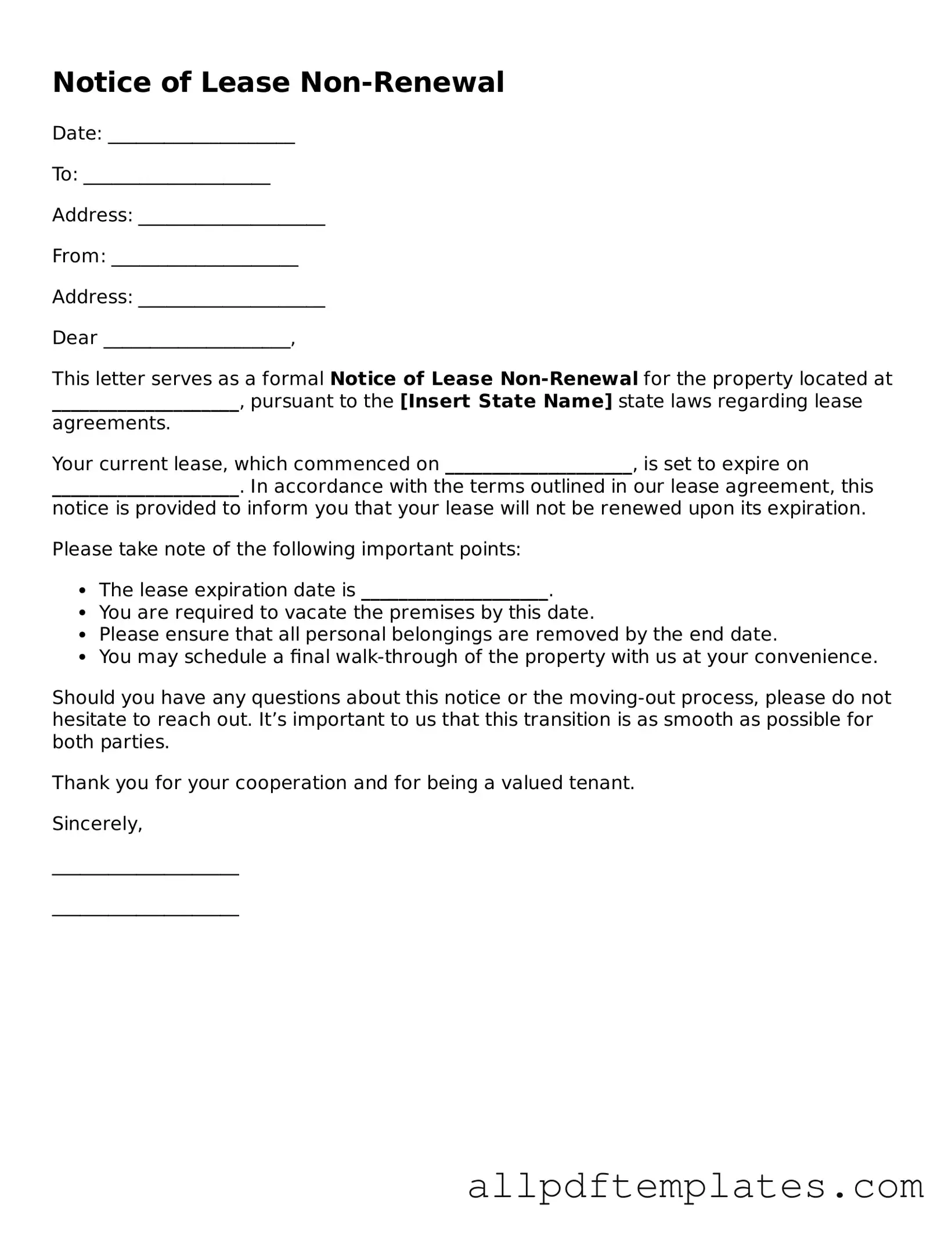 Free Notice of Lease Non-Renewal Template