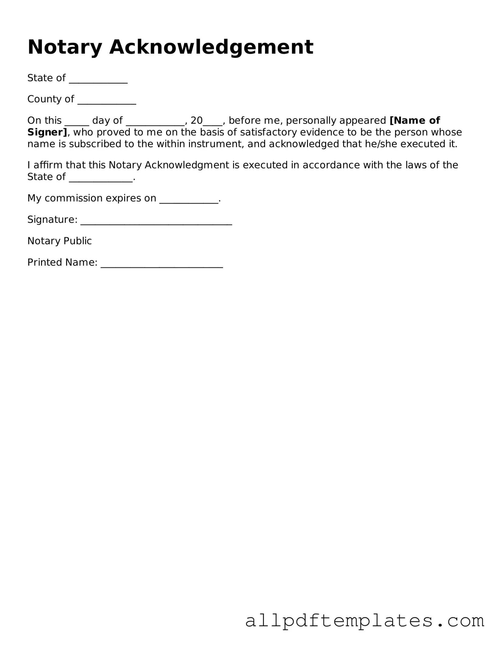 Free Notary Acknowledgement Template