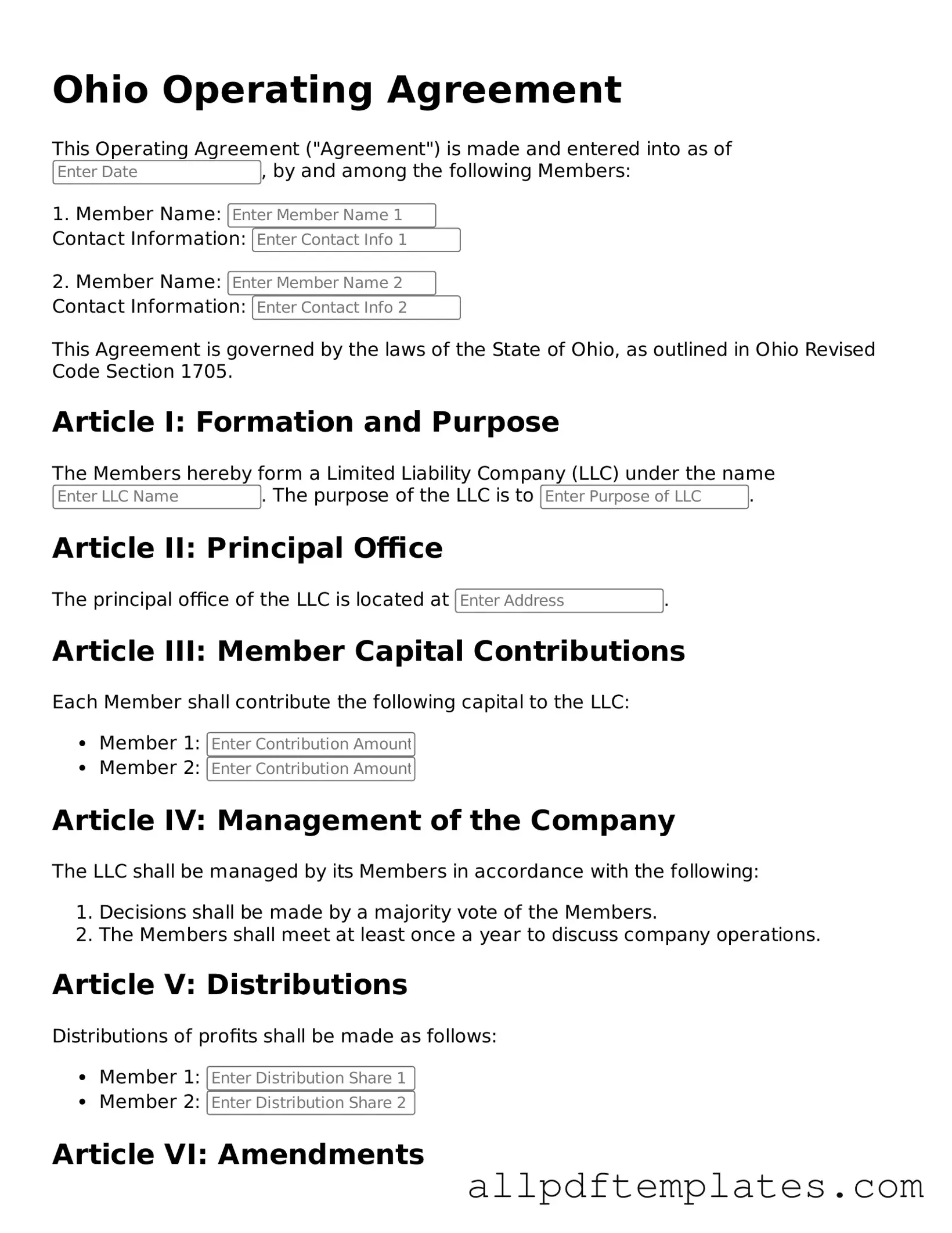Blank Operating Agreement Document for Ohio State