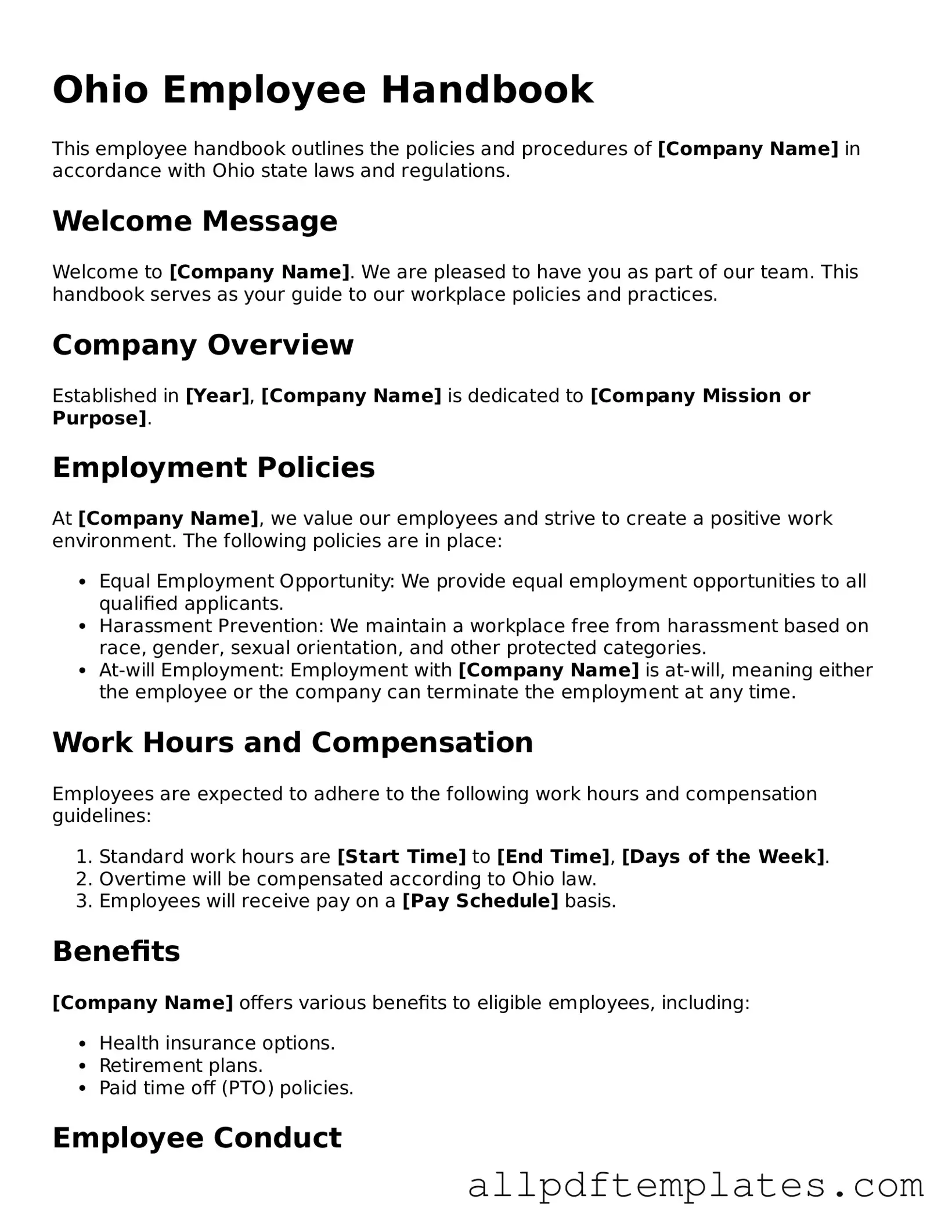 Blank Employee Handbook Document for Ohio State