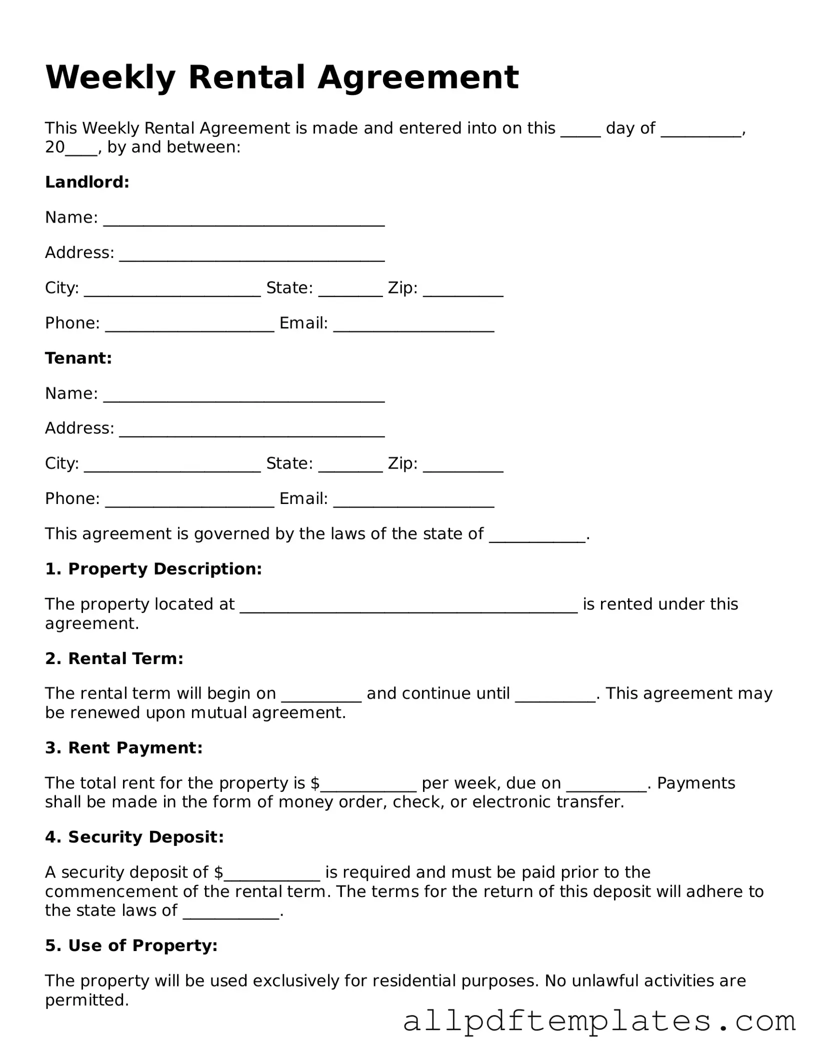 Free Weekly Rental Agreement Template