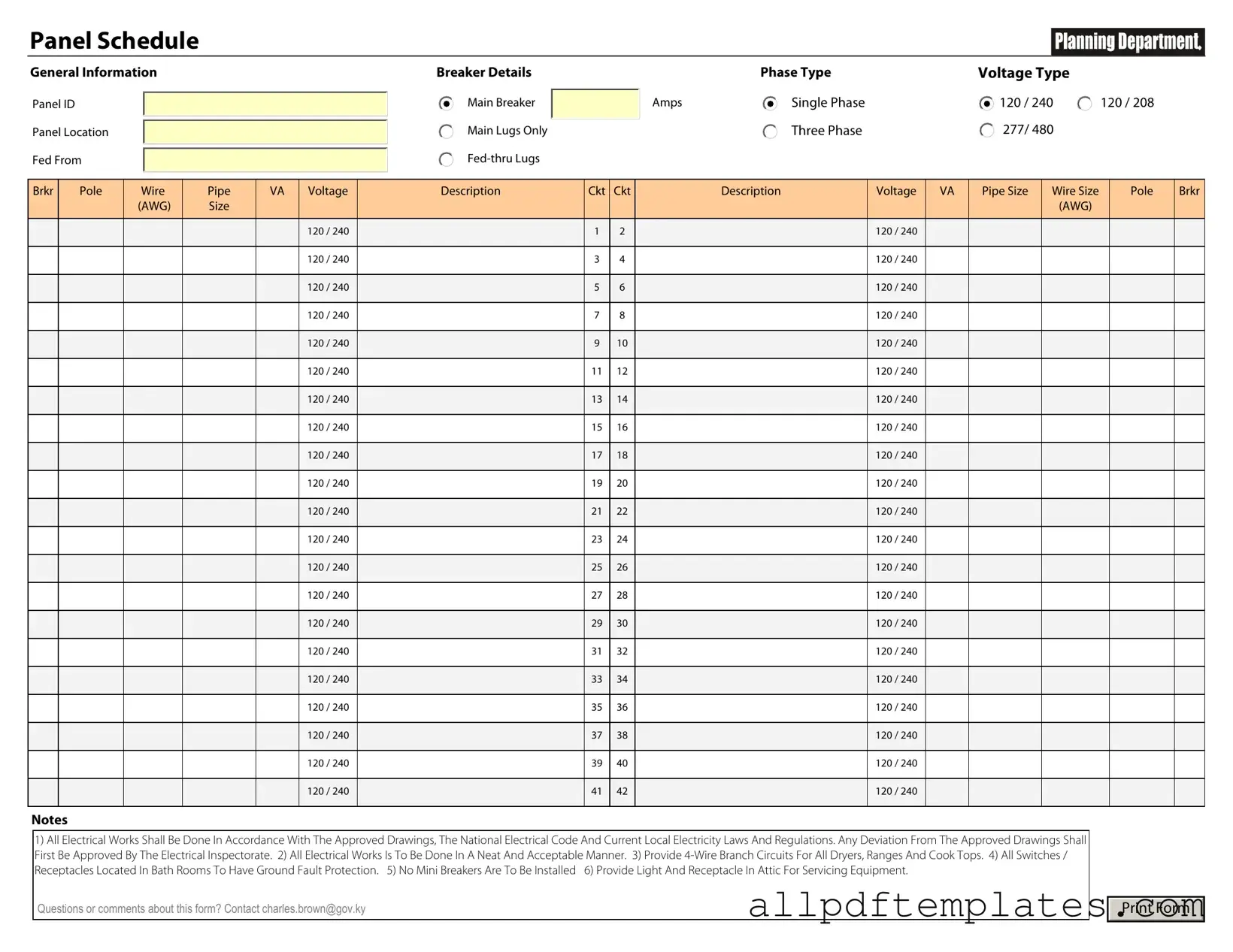 Get Electrical Panel Schedule Form in PDF