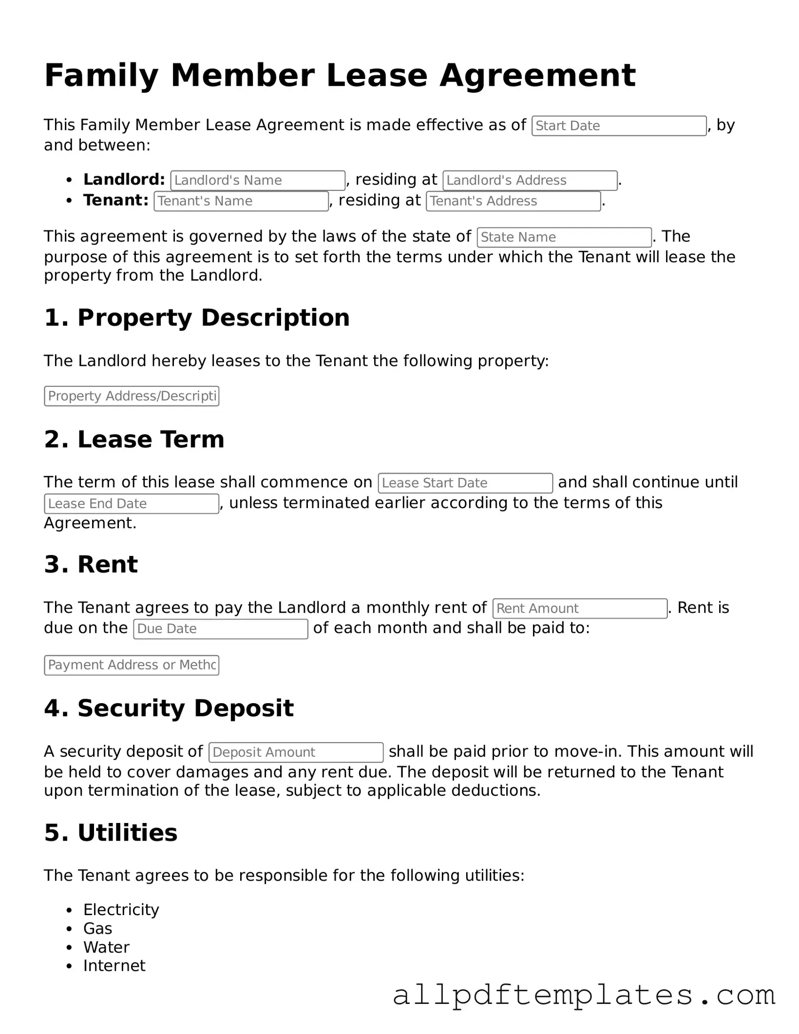 Free Family Member Lease Agreement Template