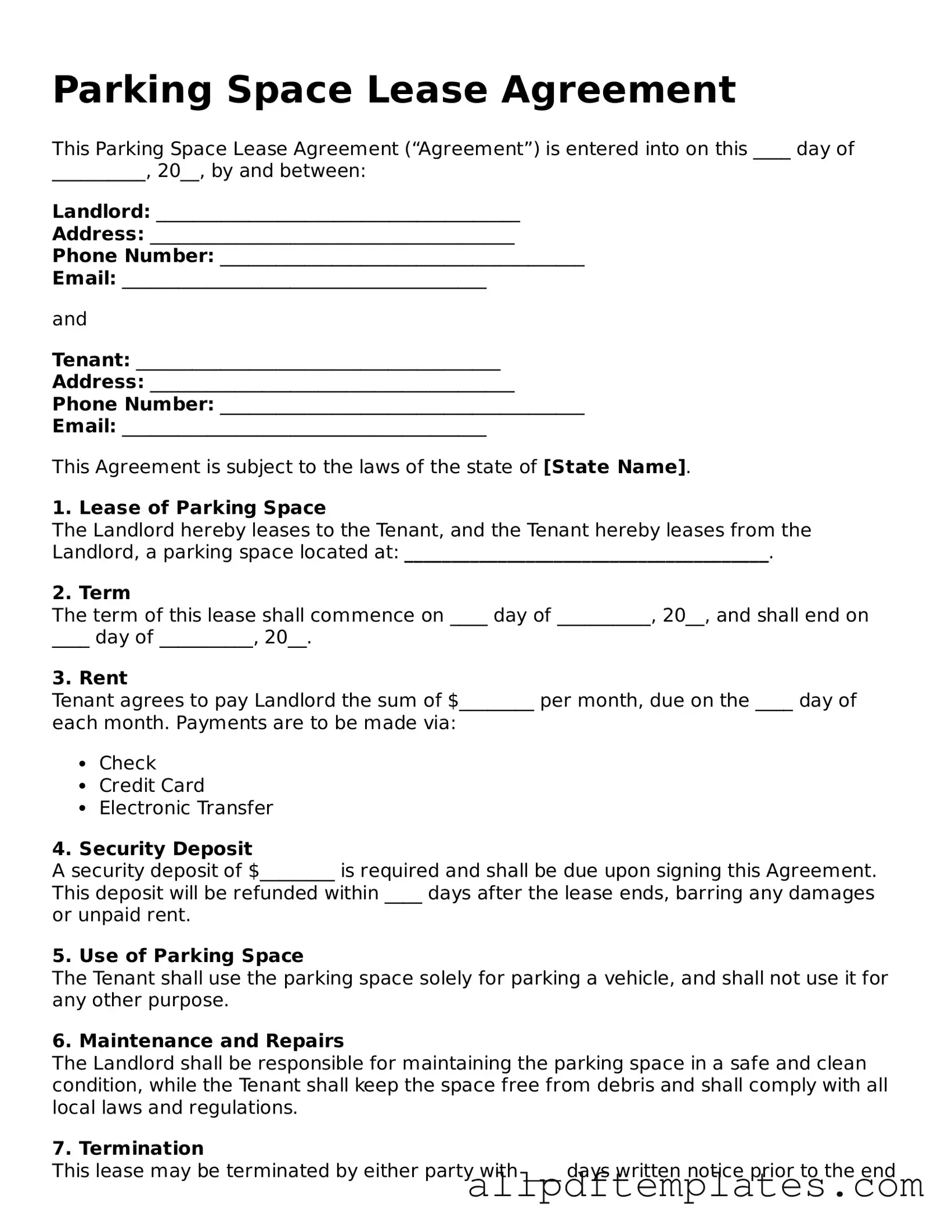 Free Parking Space Lease Agreement Template
