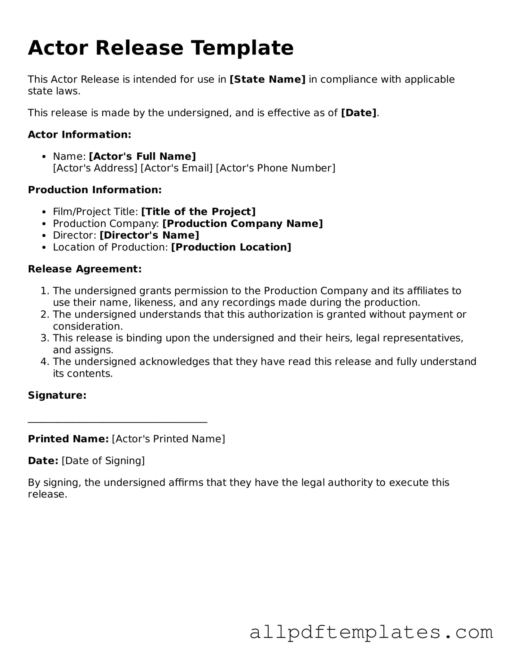 Free Actor Release Template