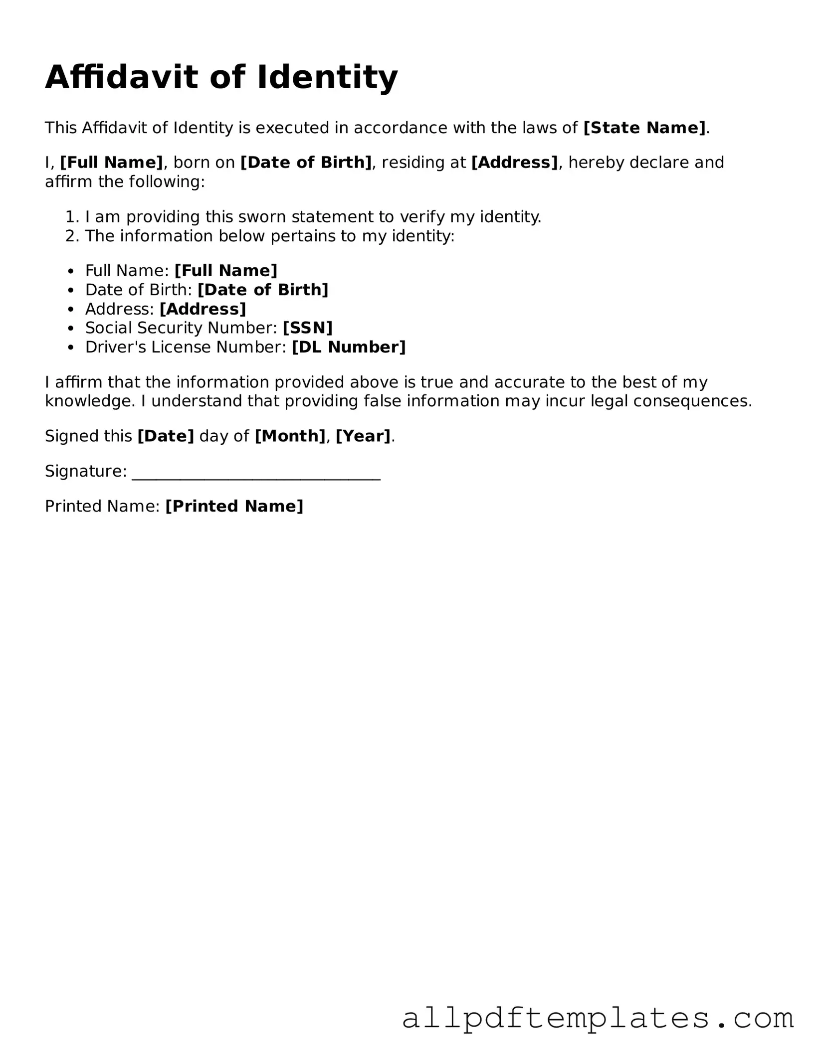 Free Affidavit of Identity Template