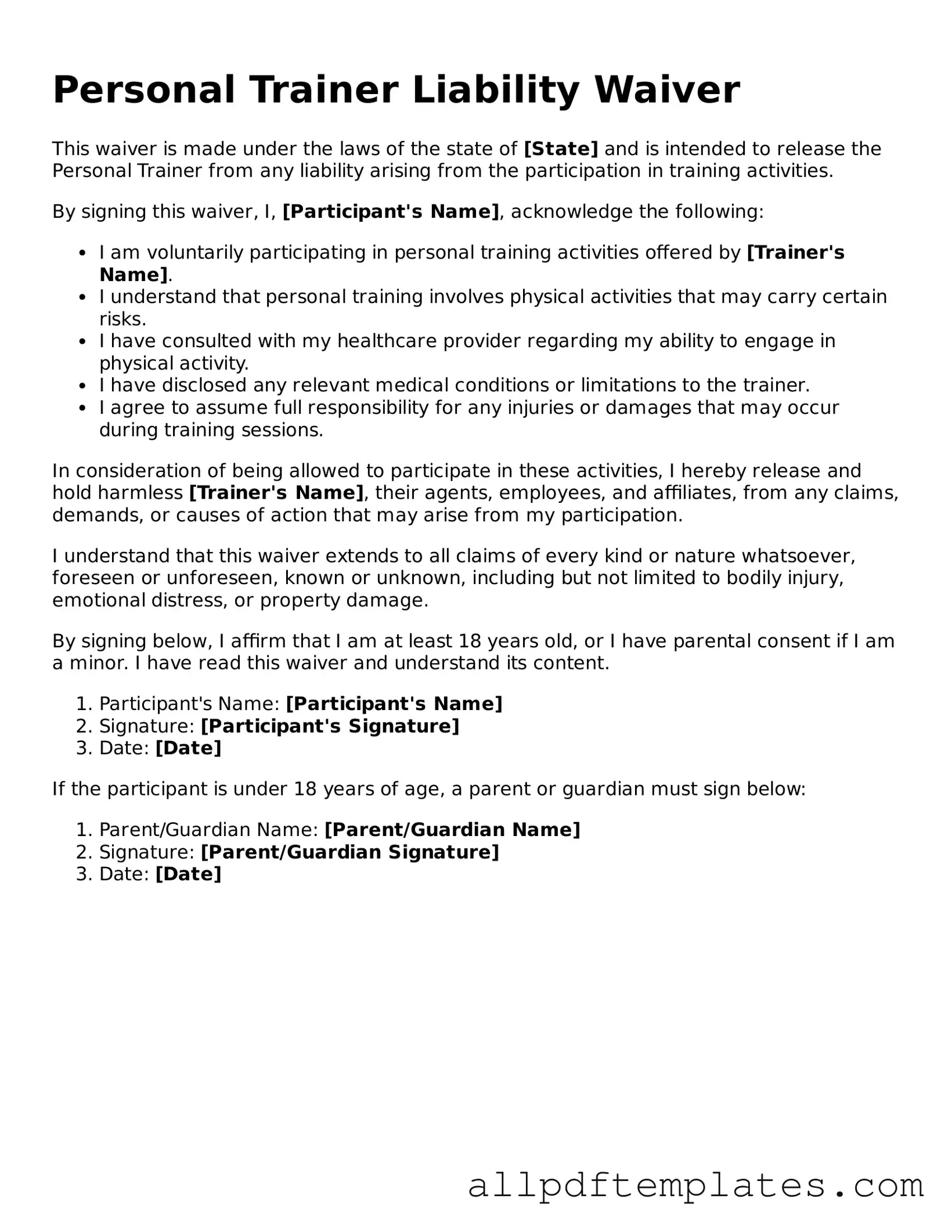 Free Personal Trainer Liability Waiver Template
