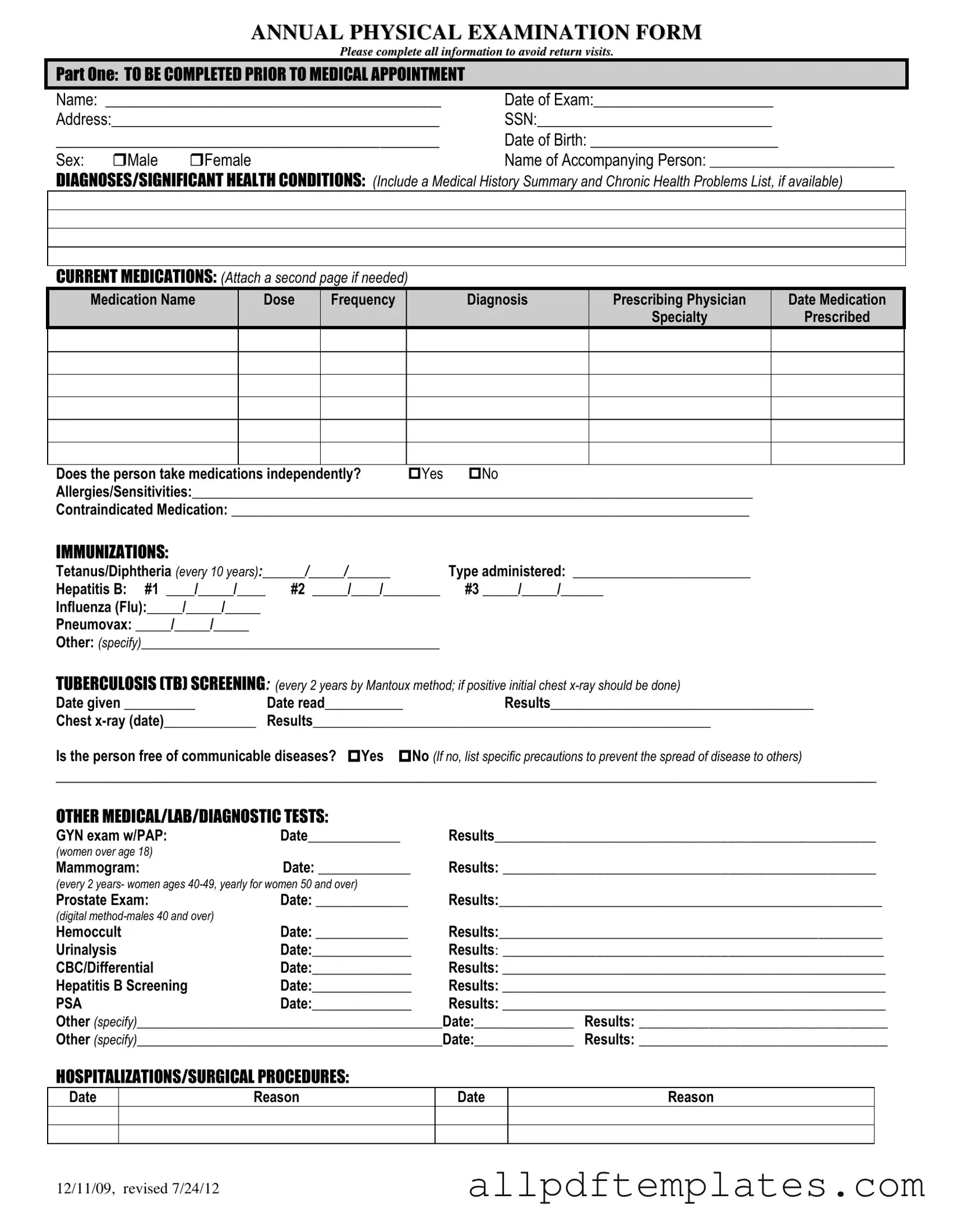 Get Annual Physical Examination Form in PDF