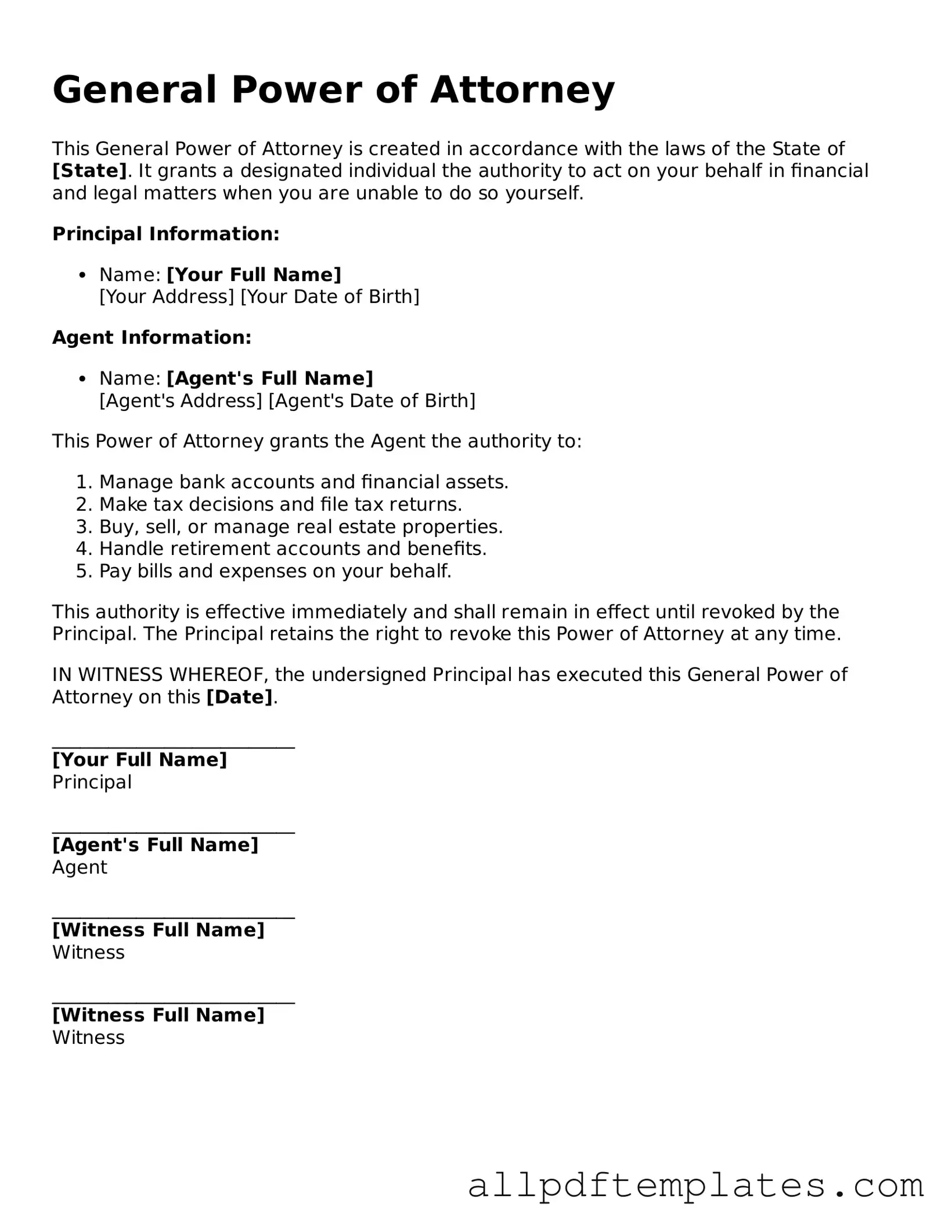 Free Power of Attorney Template
