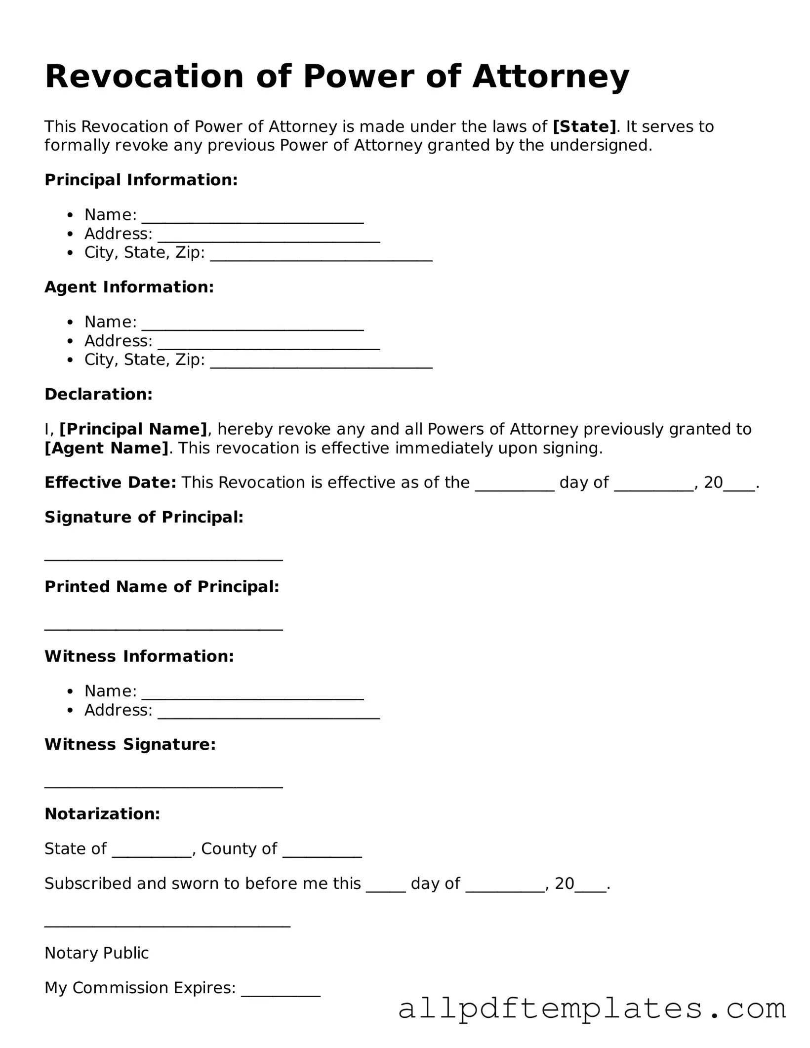 Free Revocation of Power of Attorney Template