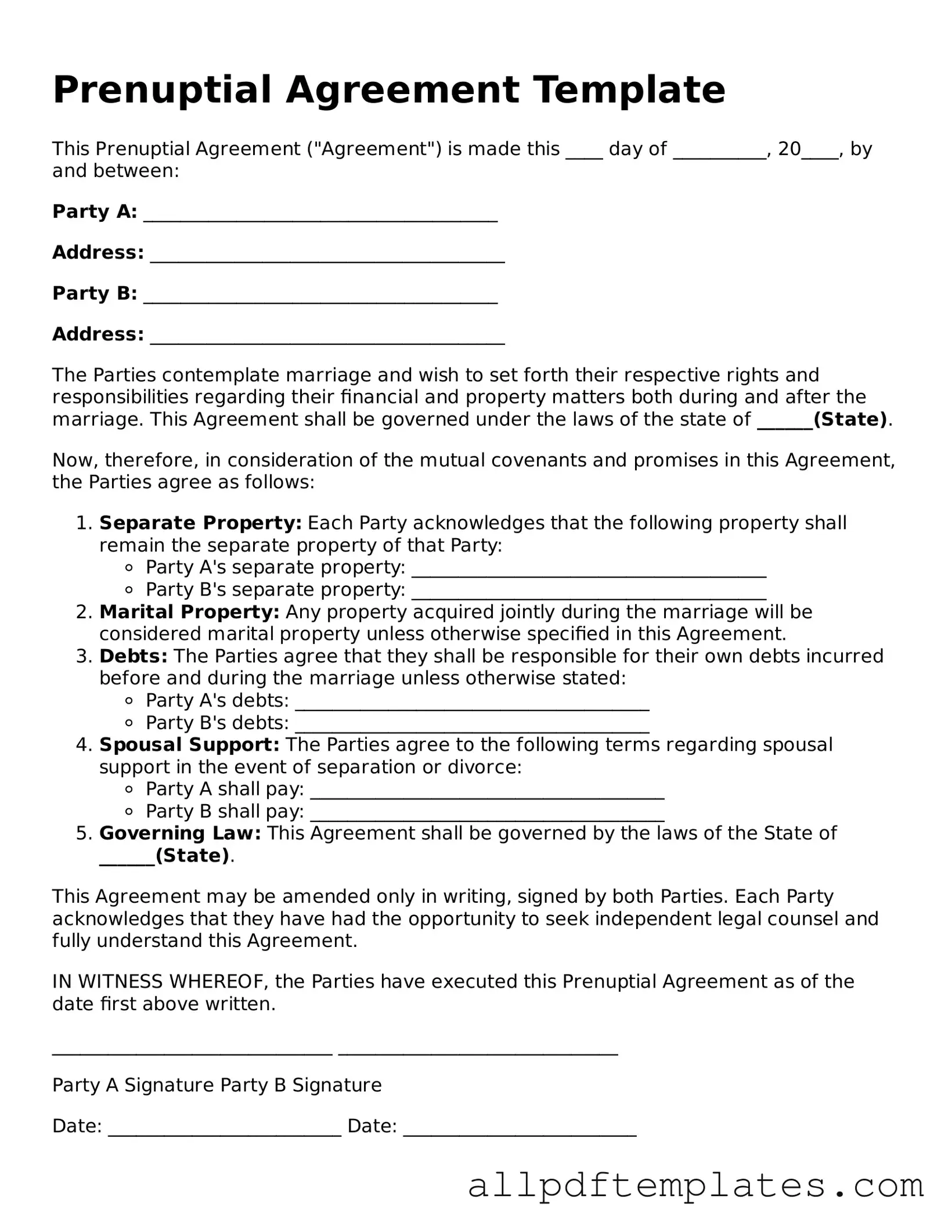 Free Prenuptial Agreement Template