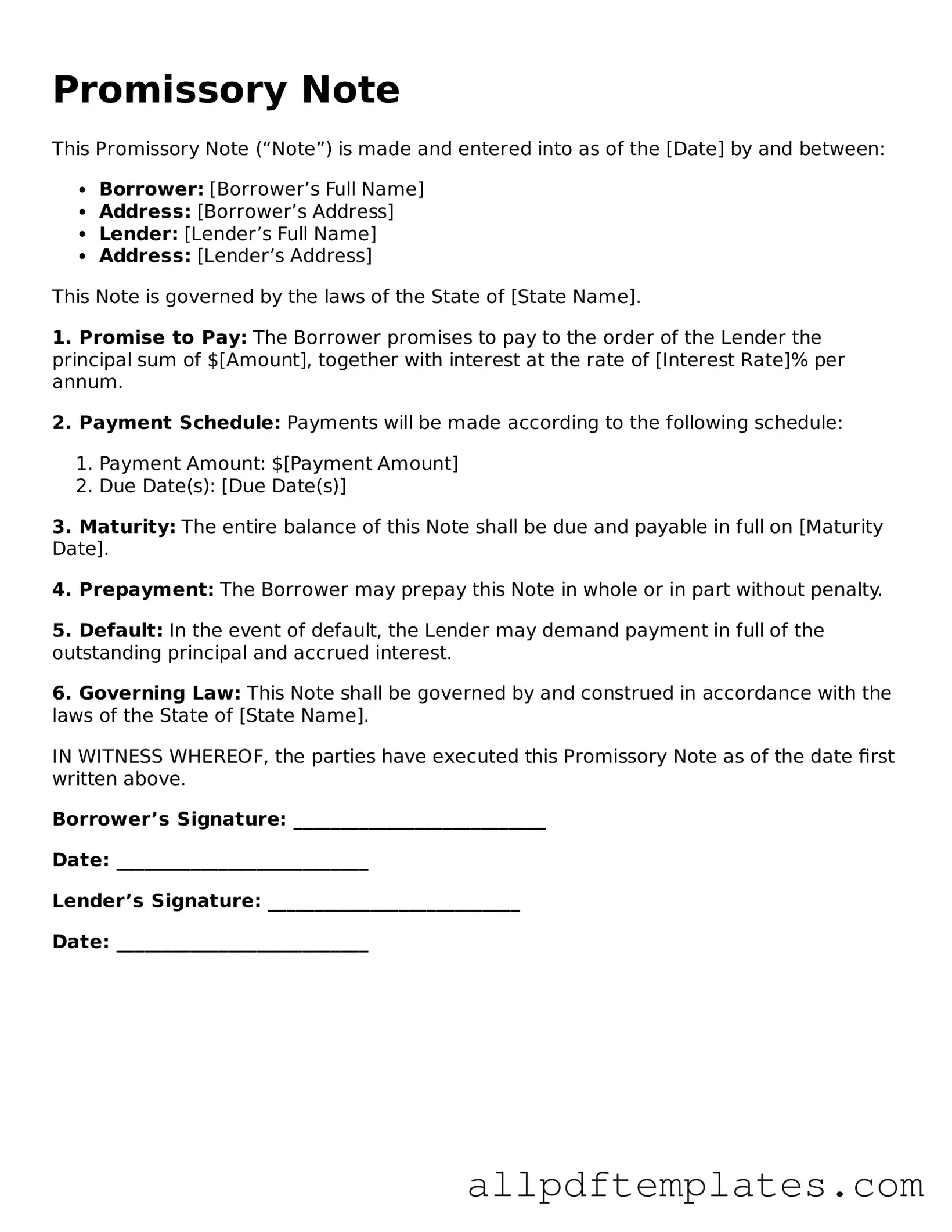 Free Promissory Note Template