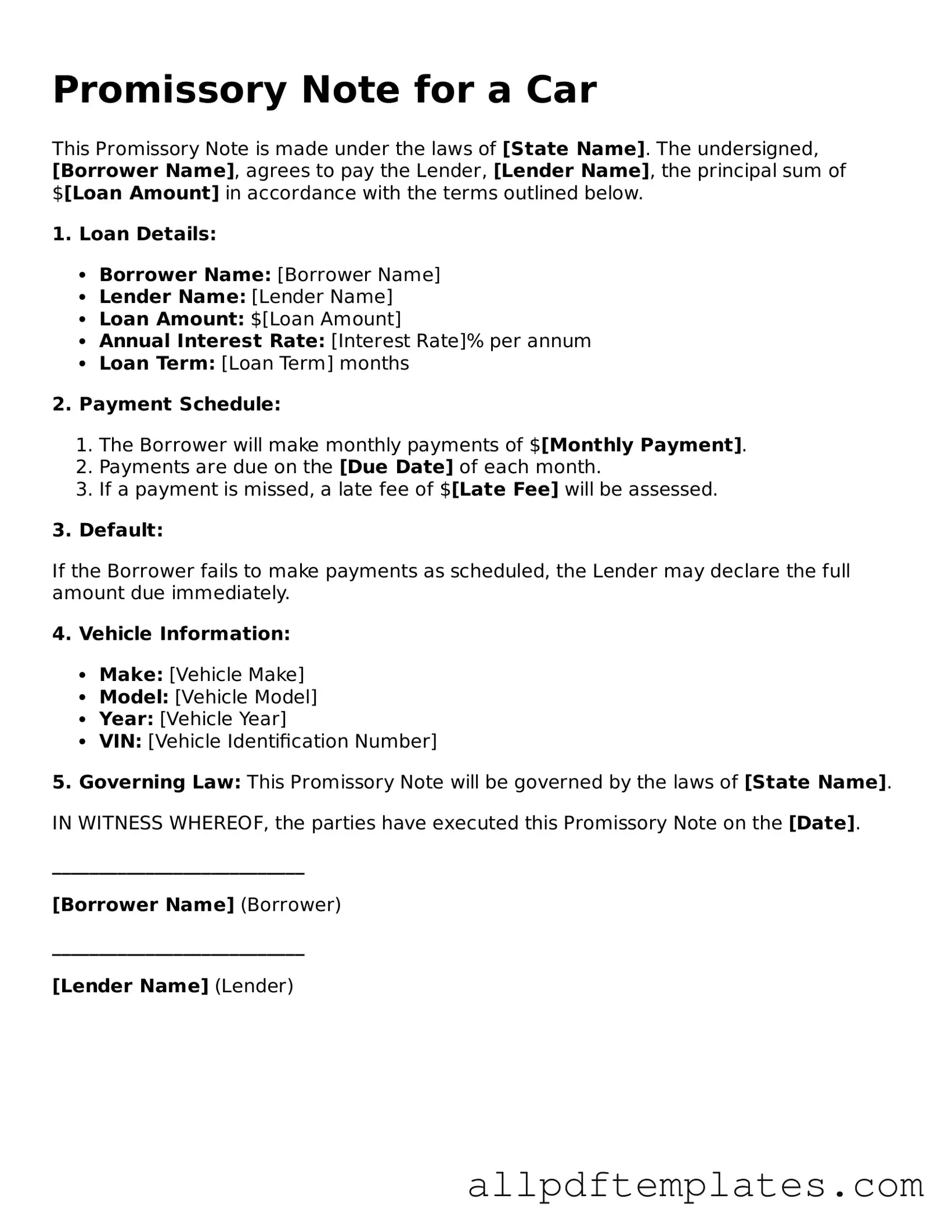 Free Promissory Note for a Car Template